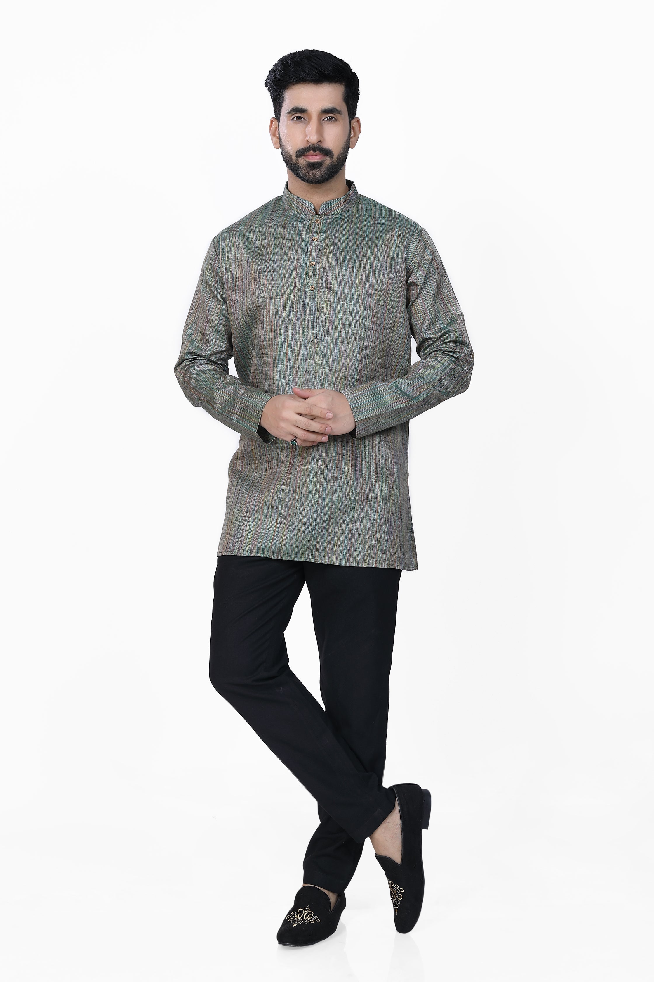 Men's Khadi Handwoven Short Kurta Green - Premium short Kurta from Dapper Ethnic - Just $39! Shop now at Dulhan Exclusives