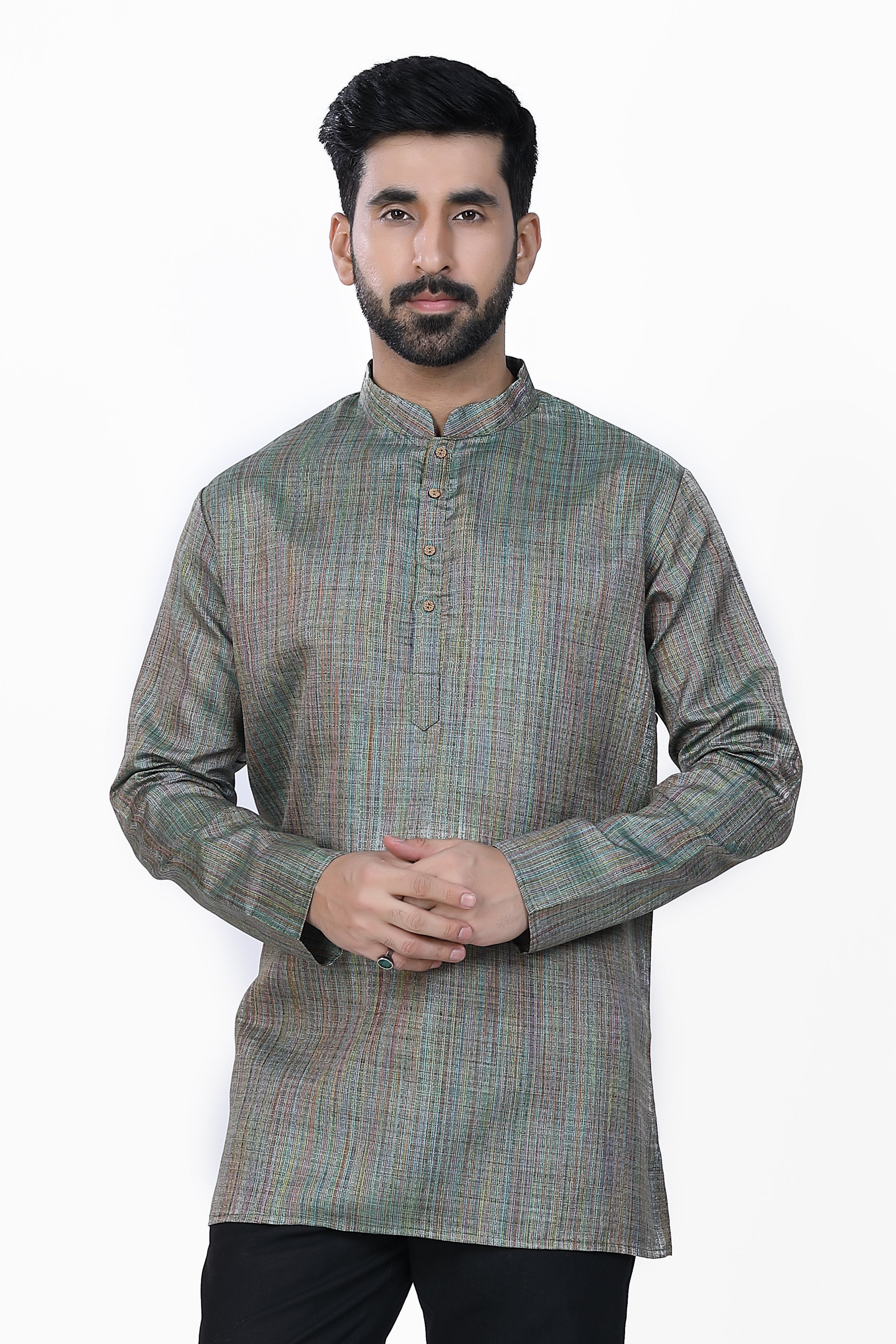 Men's Khadi Handwoven Short Kurta Green - Premium short Kurta from Dapper Ethnic - Just $39! Shop now at Dulhan Exclusives