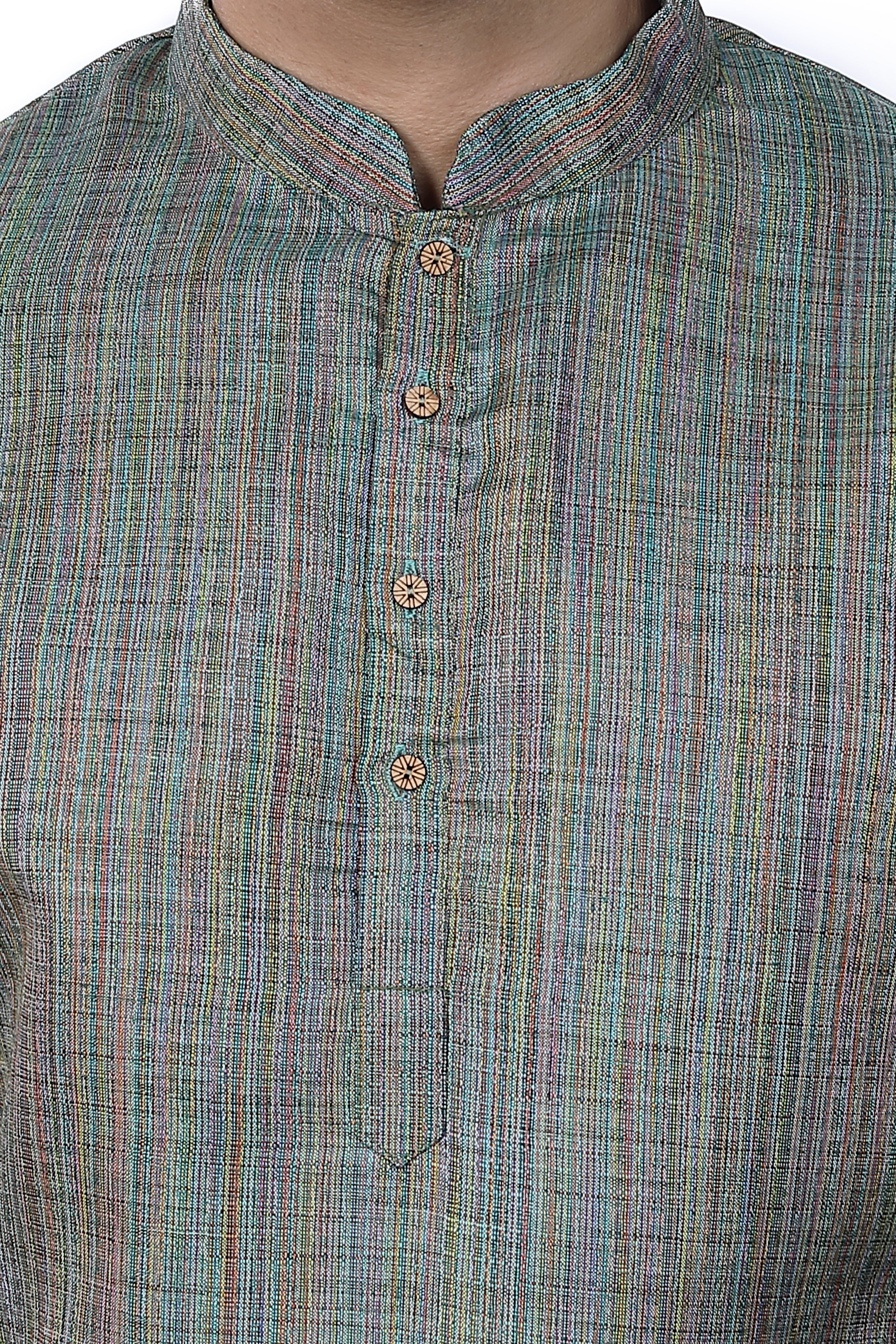 Men's Khadi Handwoven Short Kurta Green