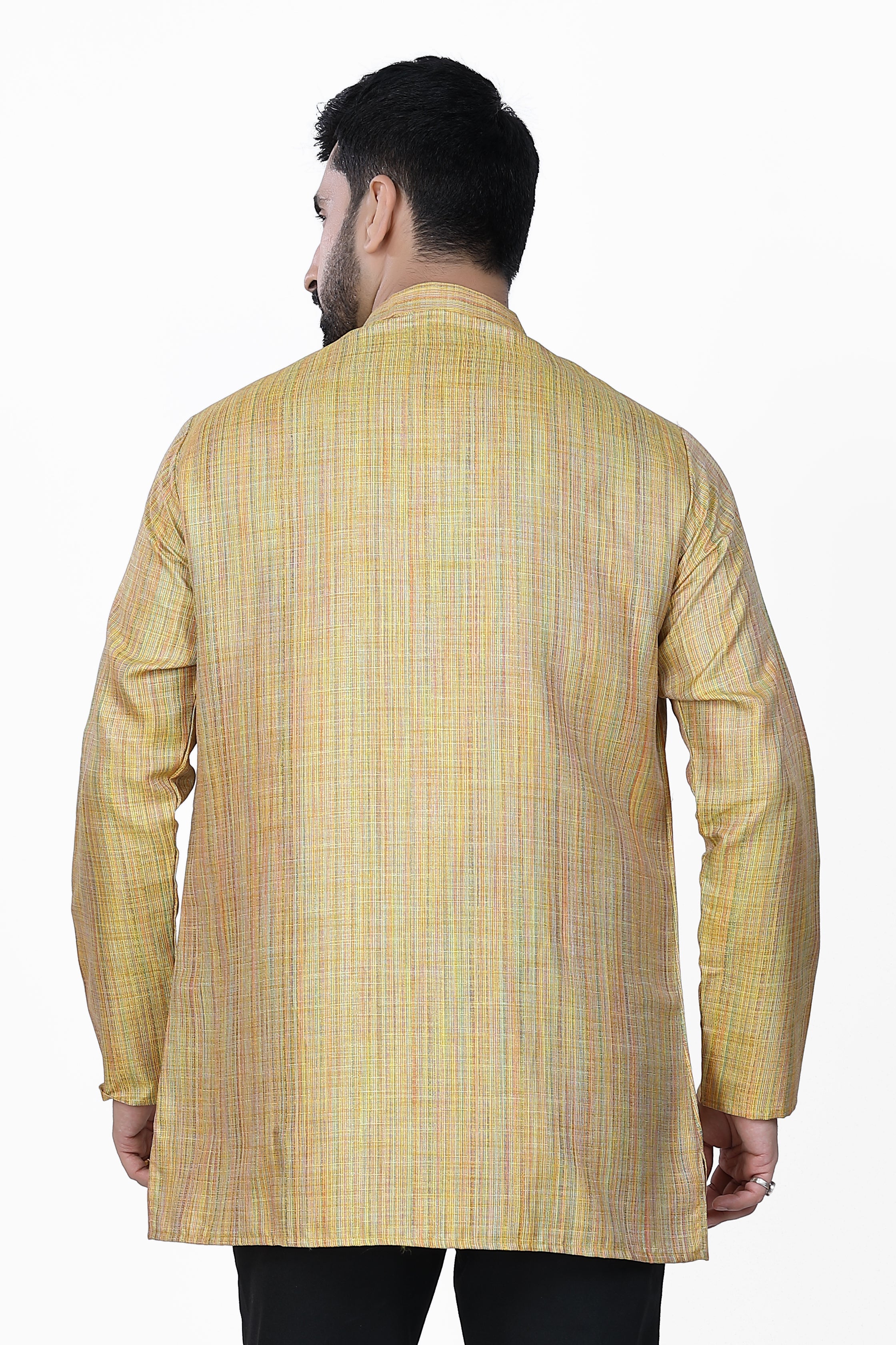Men's Khadi Handwoven Short Kurta Yellow - Premium short Kurta from Dapper Ethnic - Just $39! Shop now at Dulhan Exclusives