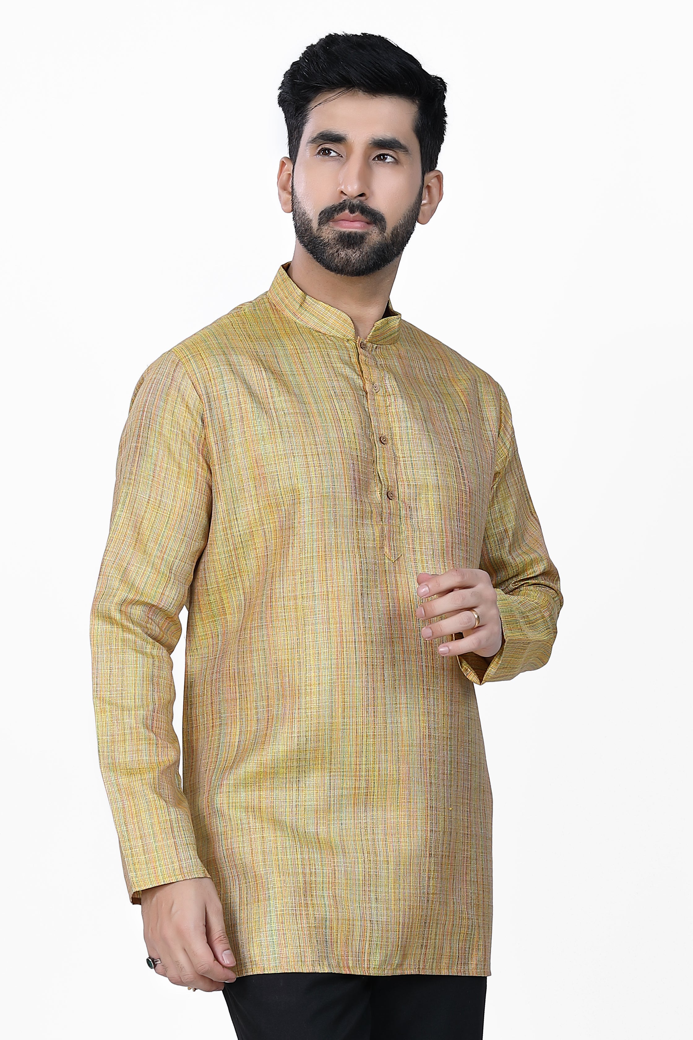 Men's Khadi Handwoven Short Kurta Yellow - Premium short Kurta from Dapper Ethnic - Just $39! Shop now at Dulhan Exclusives