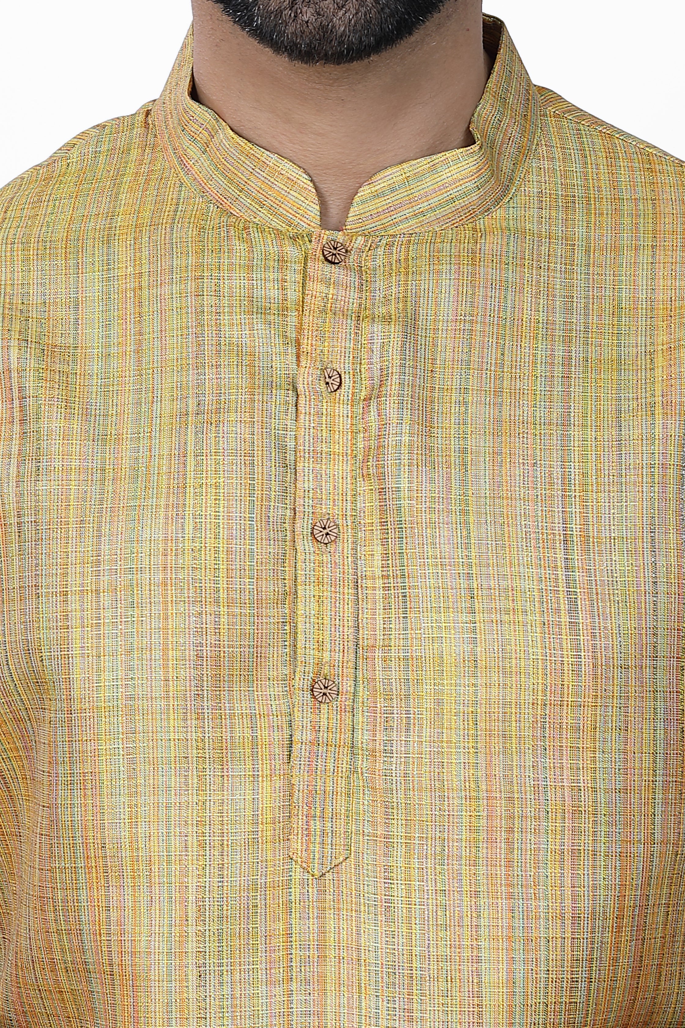 Men's Khadi Handwoven Short Kurta Yellow