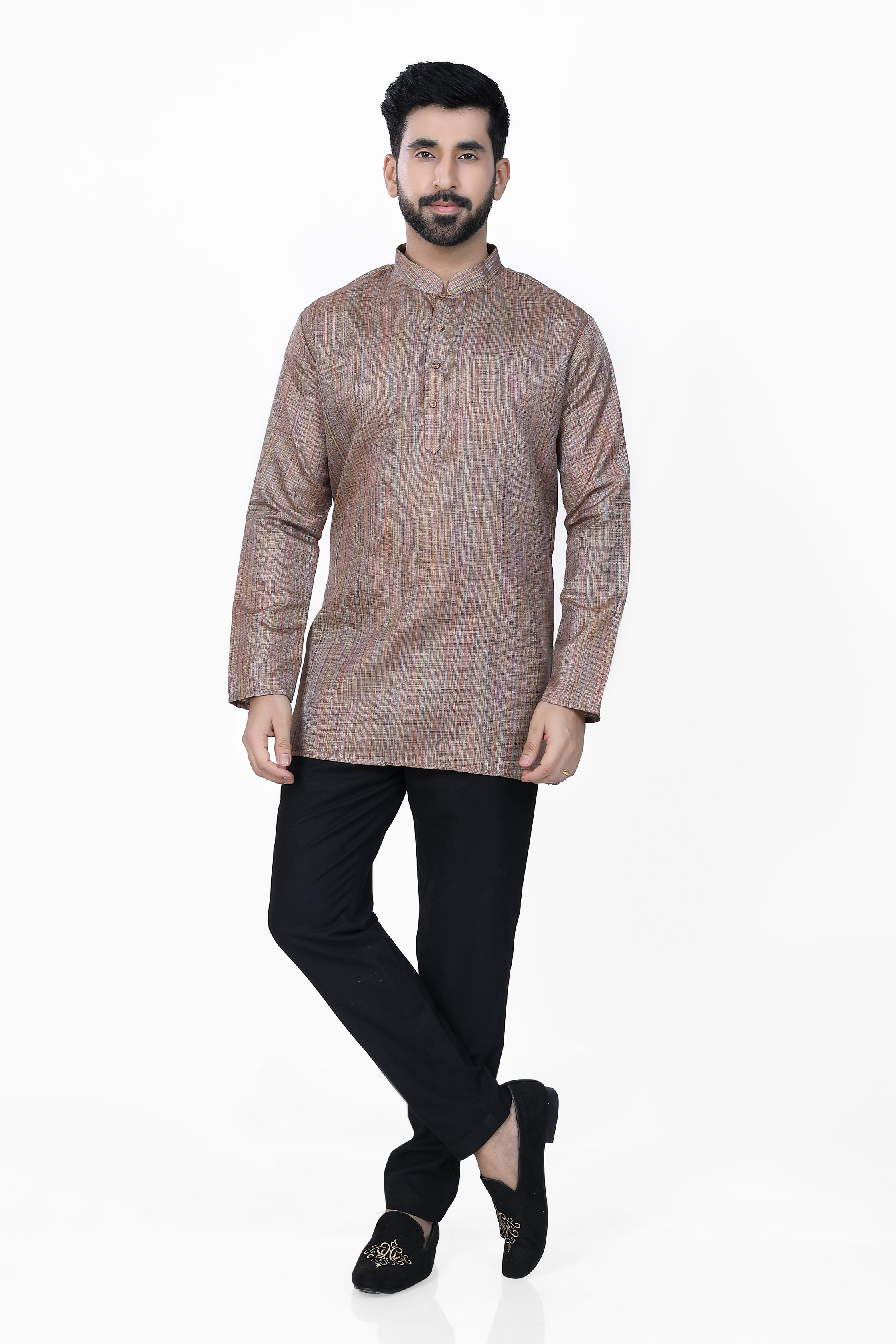Men's Khadi Handwoven Short Kurta Brown