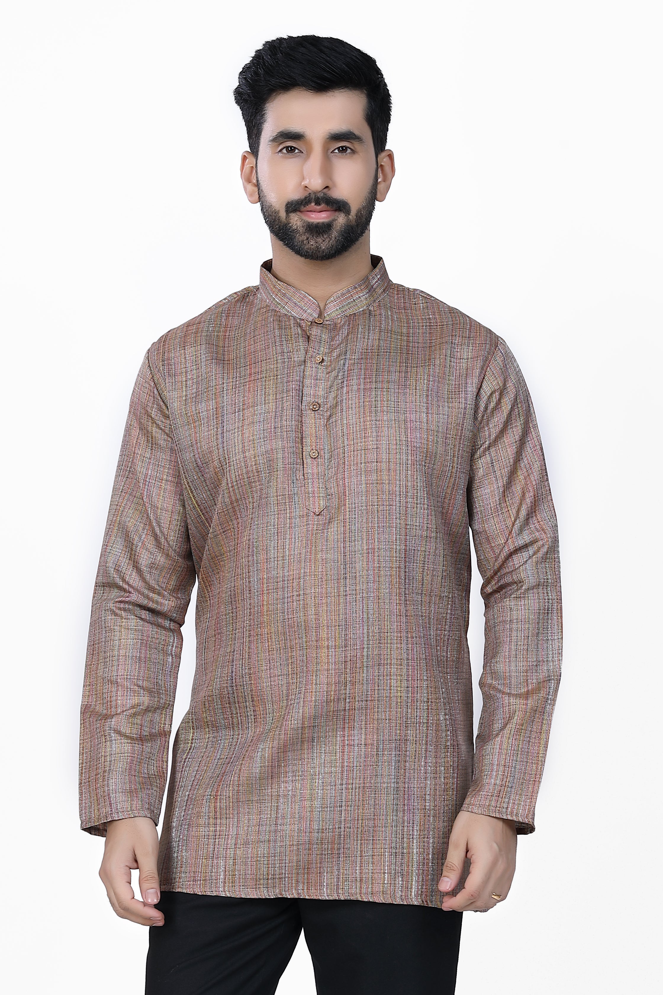 Men's Khadi Handwoven Short Kurta Brown