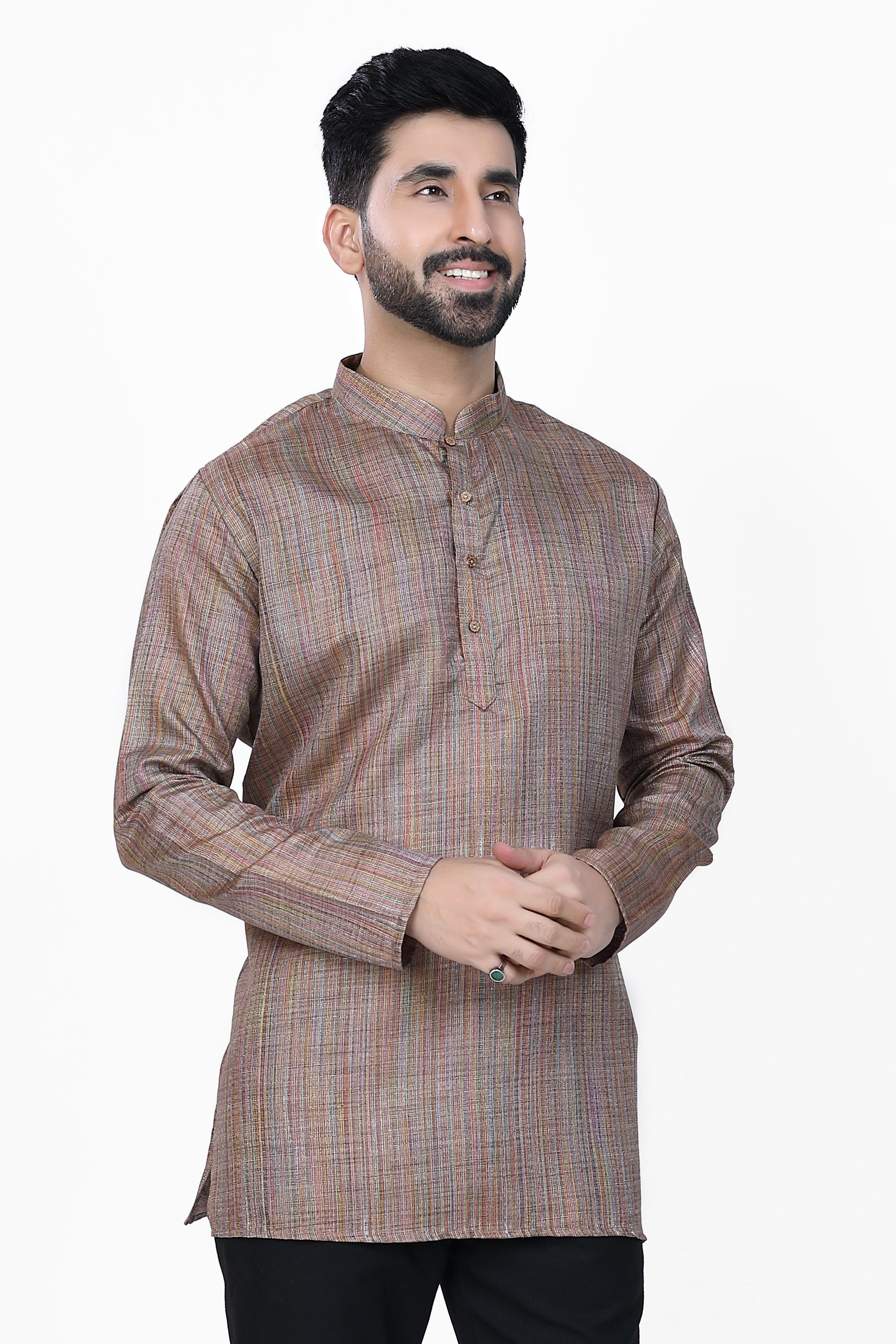 Men's Khadi Handwoven Short Kurta Brown - Premium short Kurta from Dapper Ethnic - Just $39! Shop now at Dulhan Exclusives