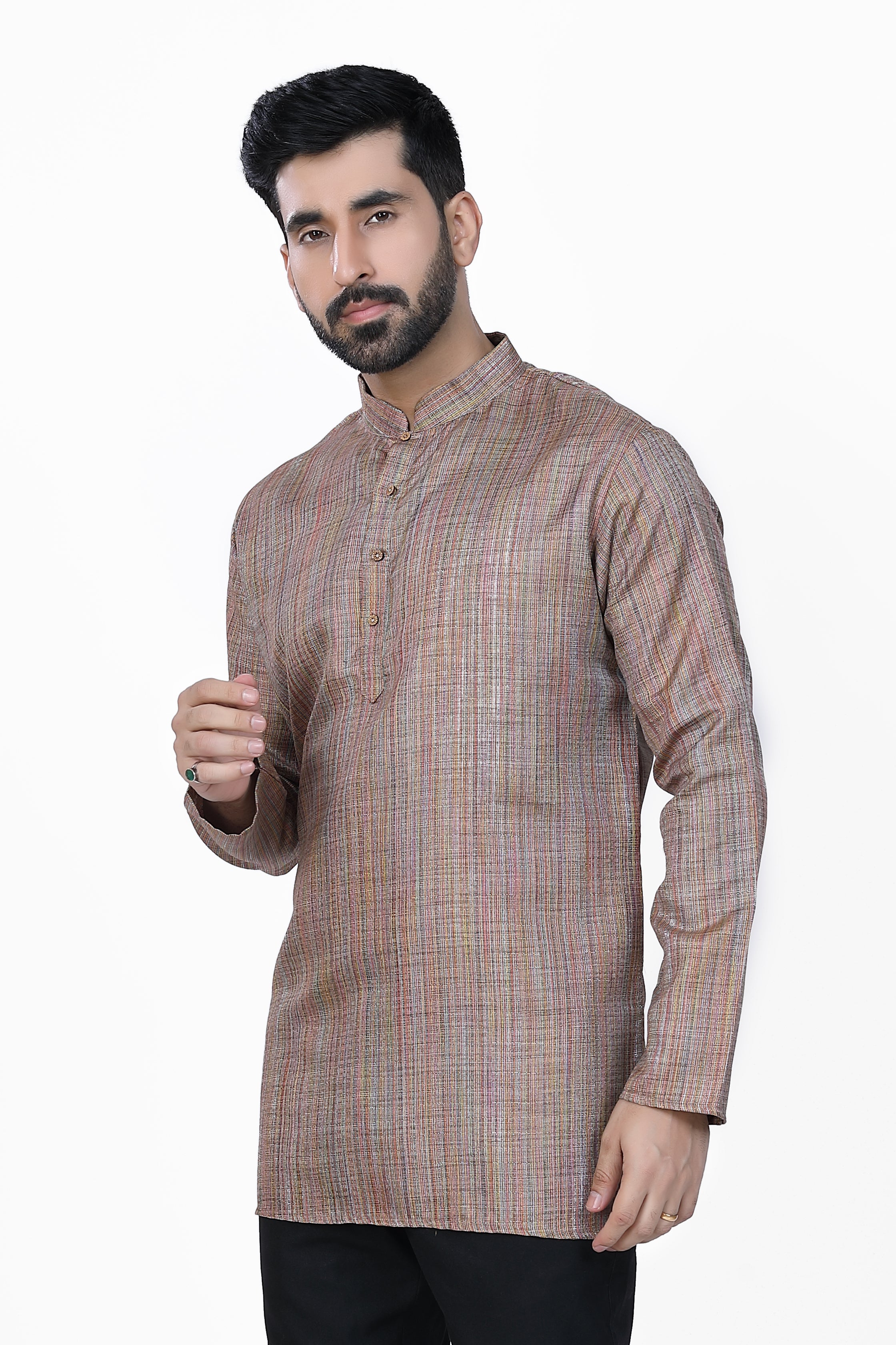 Men's Khadi Handwoven Short Kurta Brown