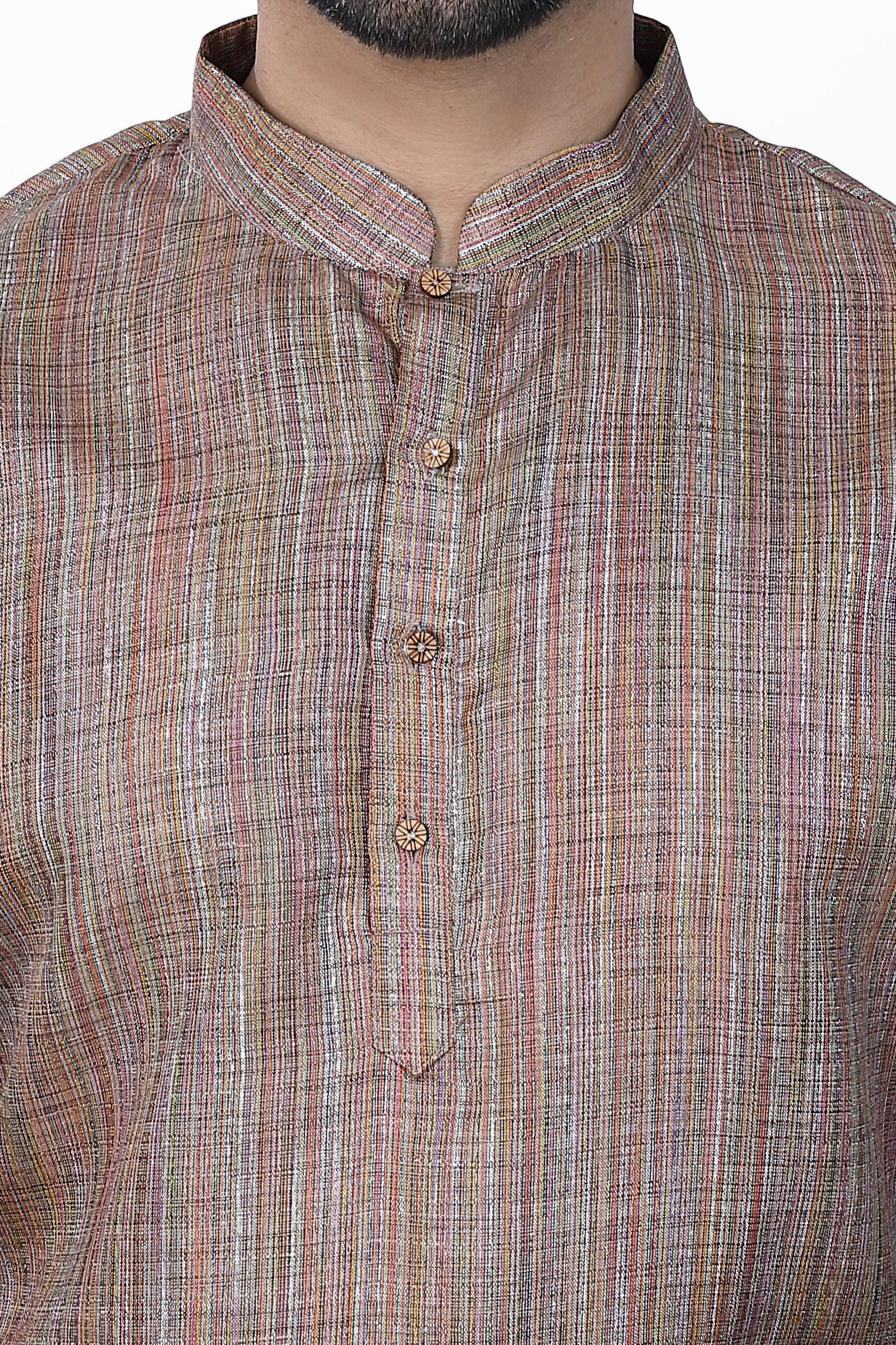 Men's Khadi Handwoven Short Kurta Brown