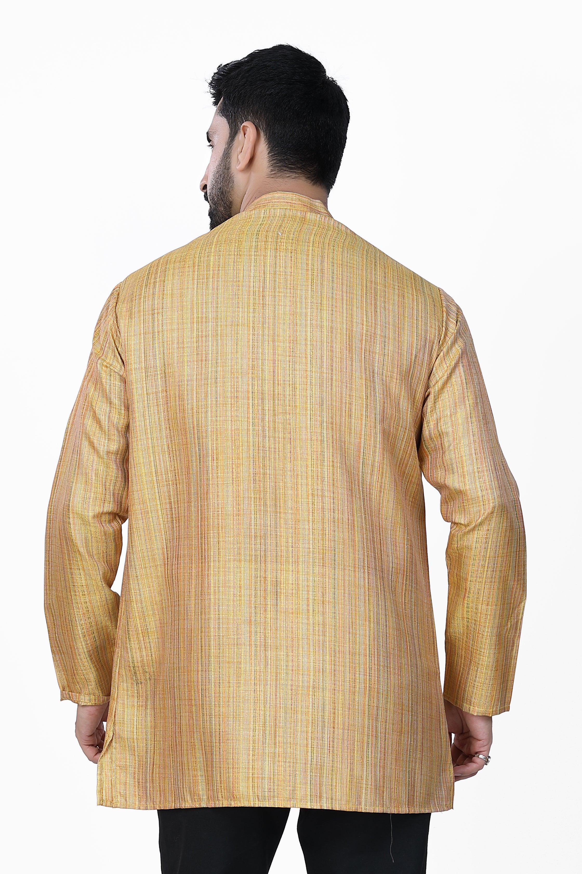 Men's Khadi Handwoven Short Kurta Dark Yellow