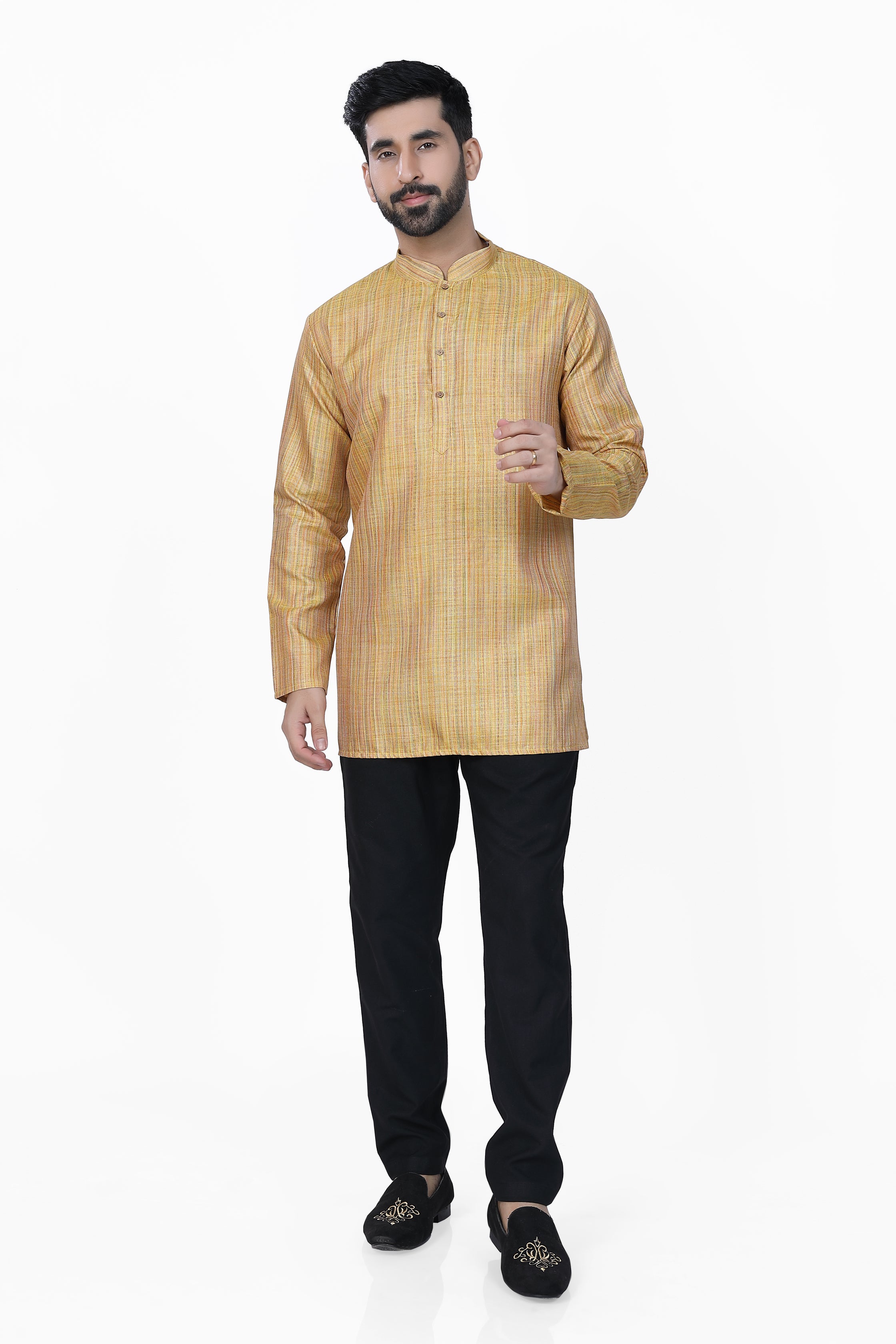 Men's Khadi Handwoven Short Kurta Dark Yellow
