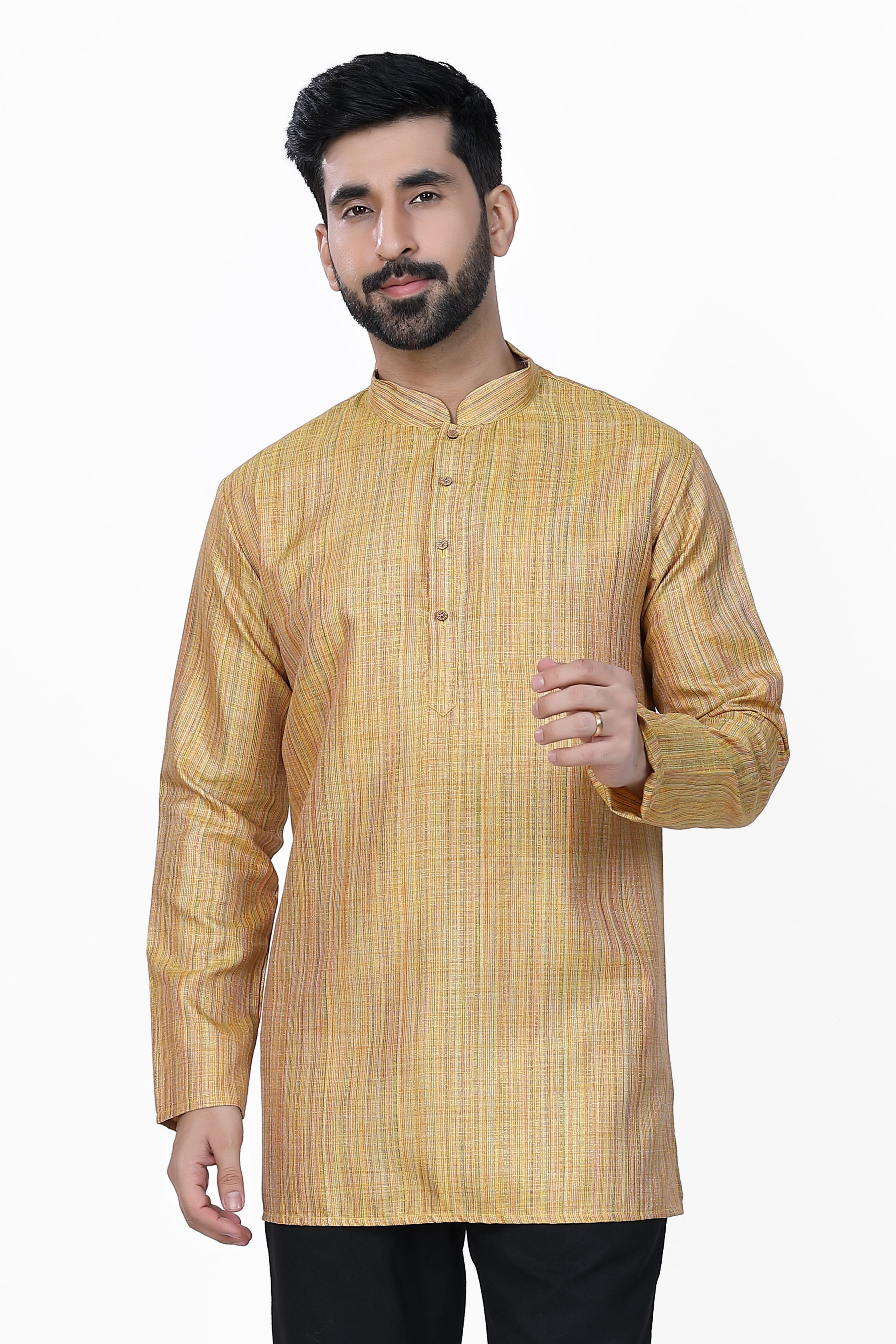 Men's Khadi Handwoven Short Kurta Dark Yellow