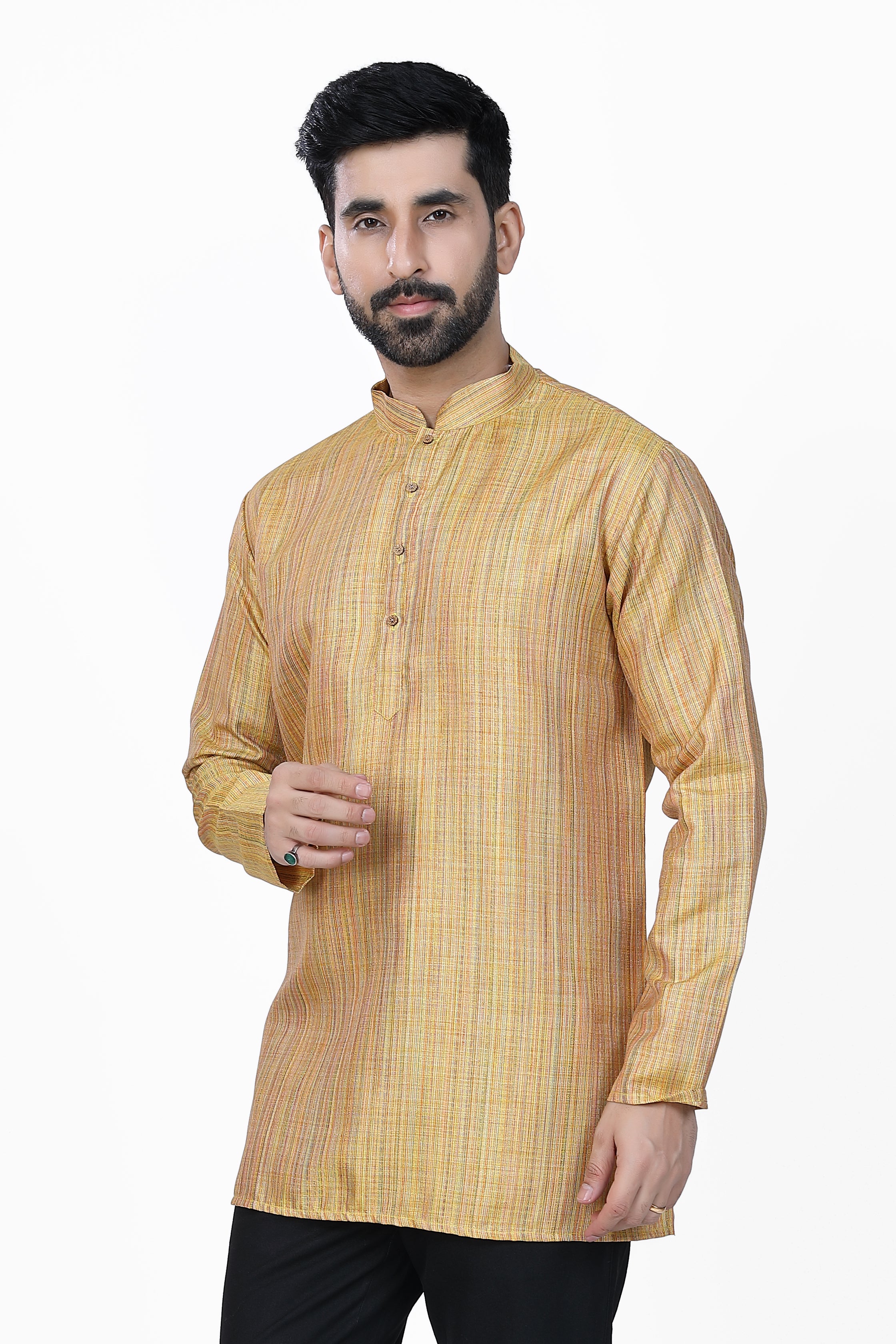 Men's Khadi Handwoven Short Kurta Dark Yellow - Premium short Kurta from Dapper Ethnic - Just $39! Shop now at Dulhan Exclusives