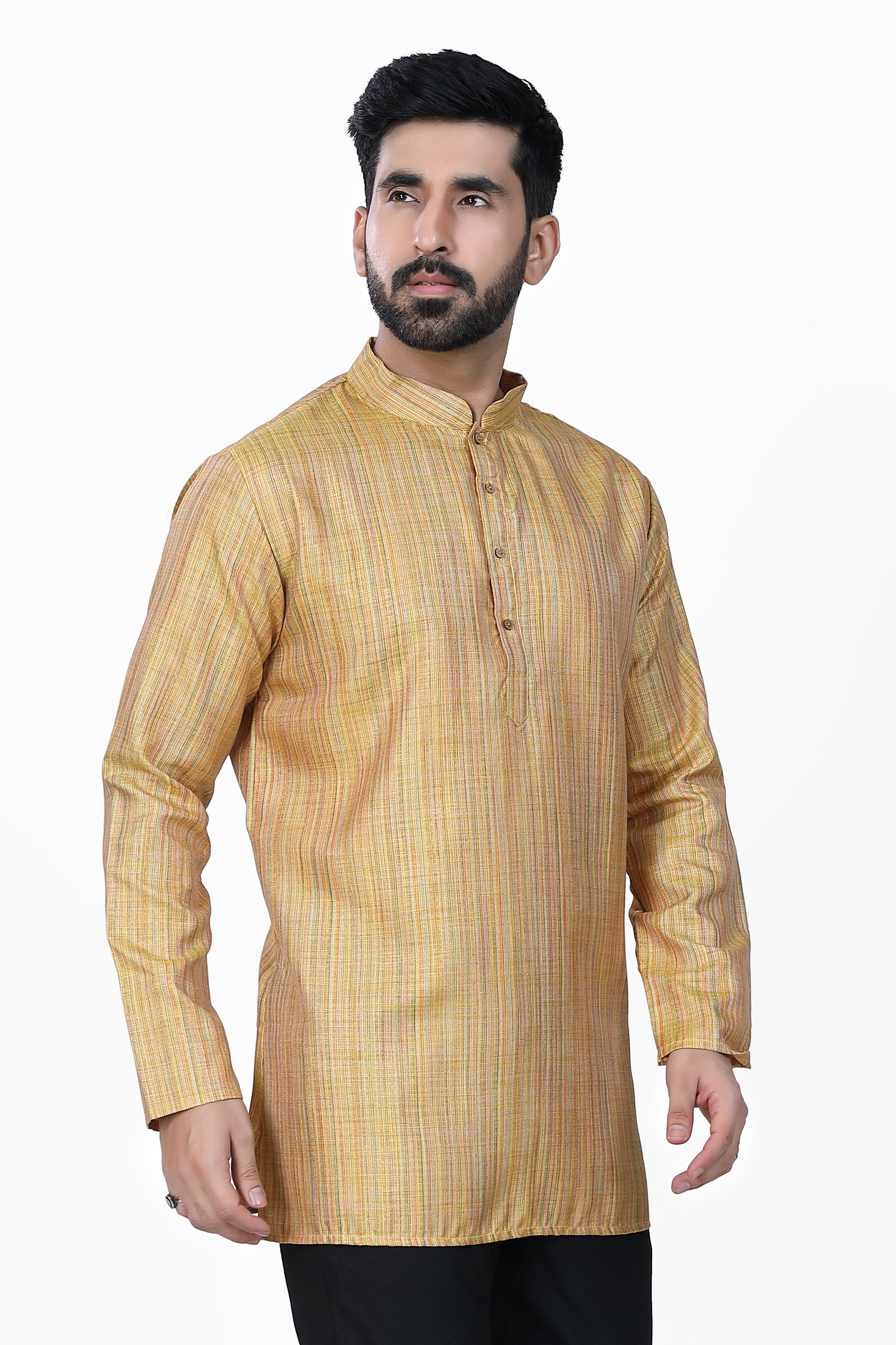 Men's Khadi Handwoven Short Kurta Dark Yellow
