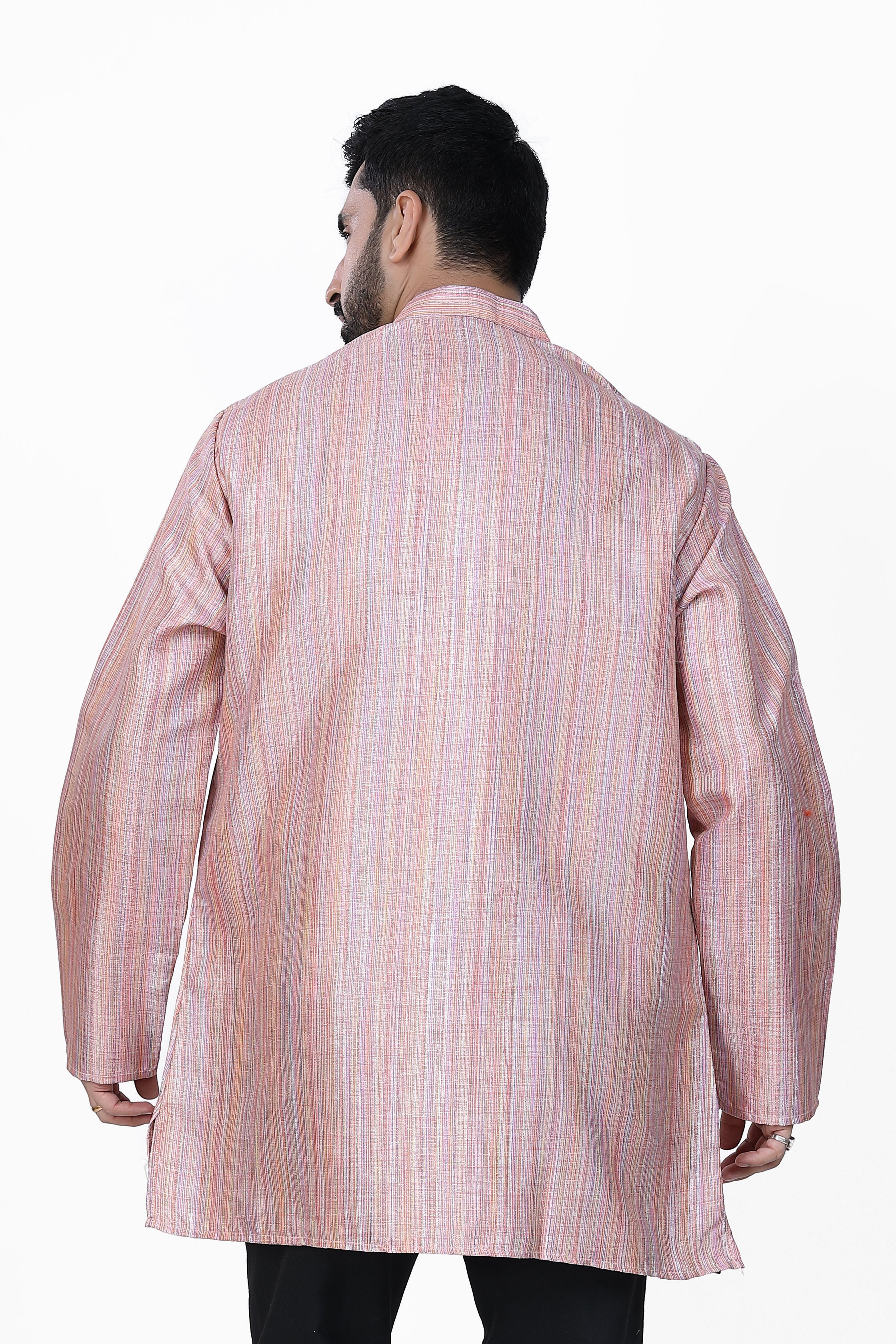 Men's Khadi Handwoven Short Kurta Pink