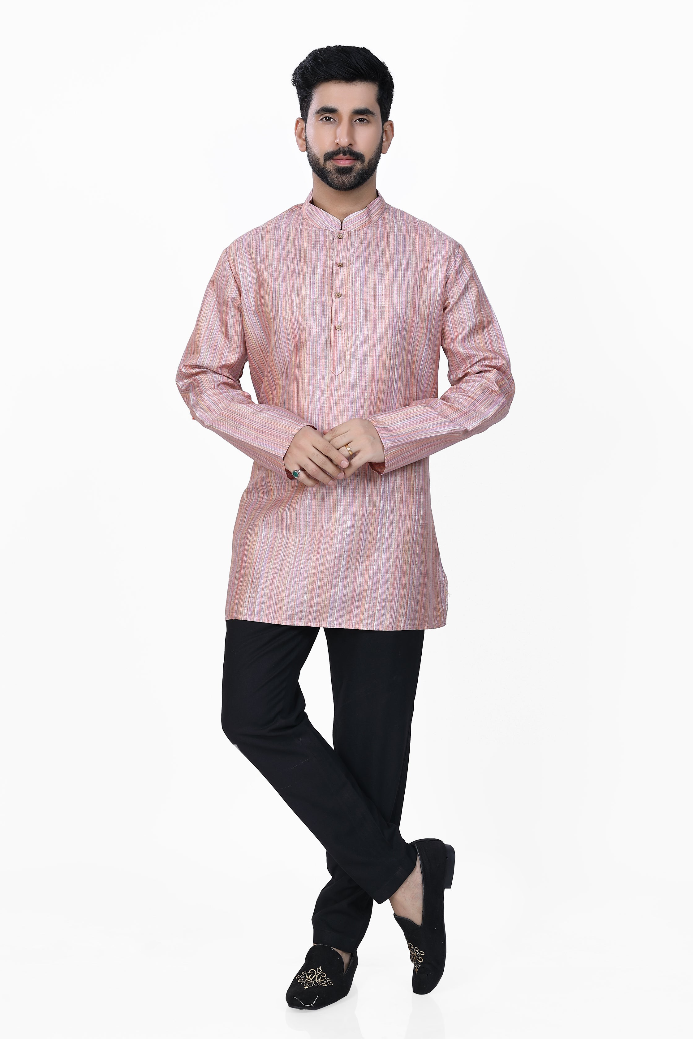 Men's Khadi Handwoven Short Kurta Pink