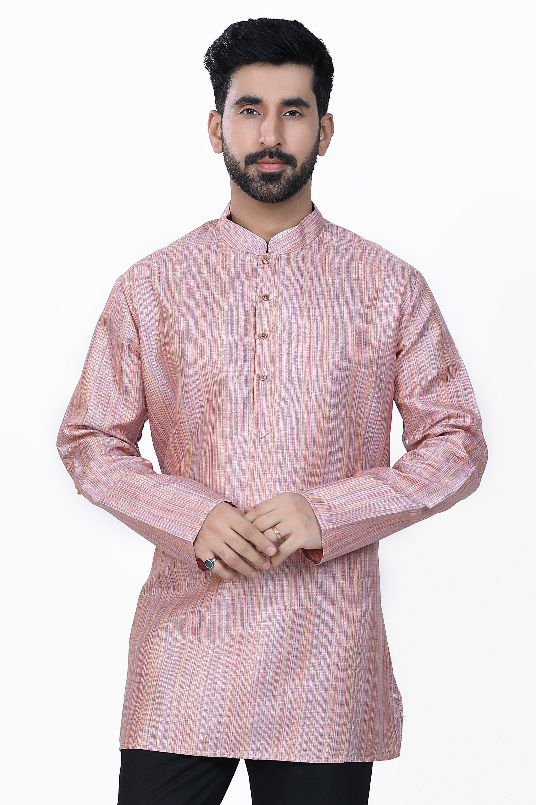 Men's Khadi Handwoven Short Kurta Pink