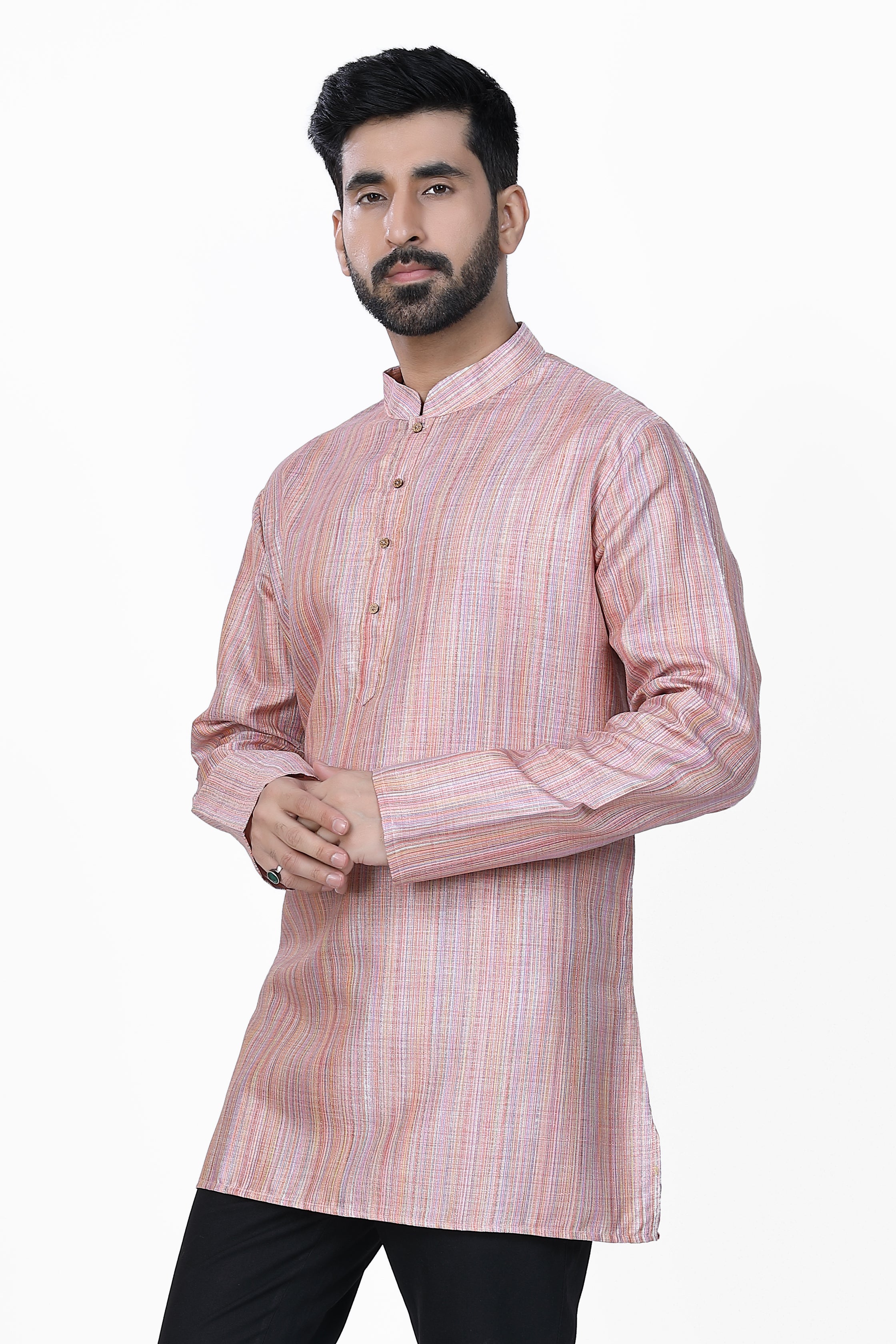 Men's Khadi Handwoven Short Kurta Pink - Premium short Kurta from Dapper Ethnic - Just $39! Shop now at Dulhan Exclusives