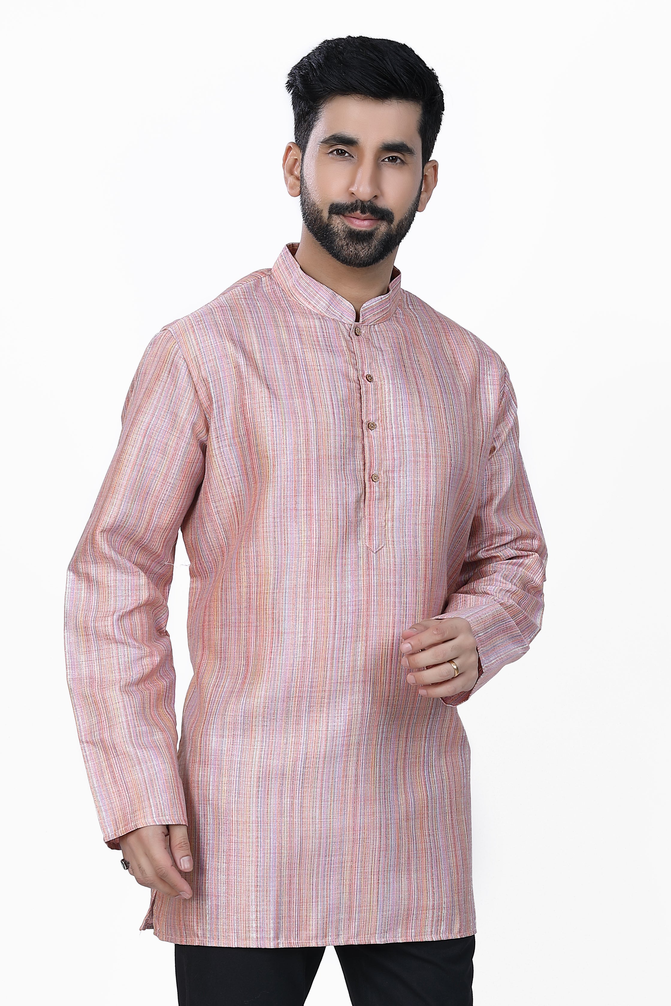 Men's Khadi Handwoven Short Kurta Pink