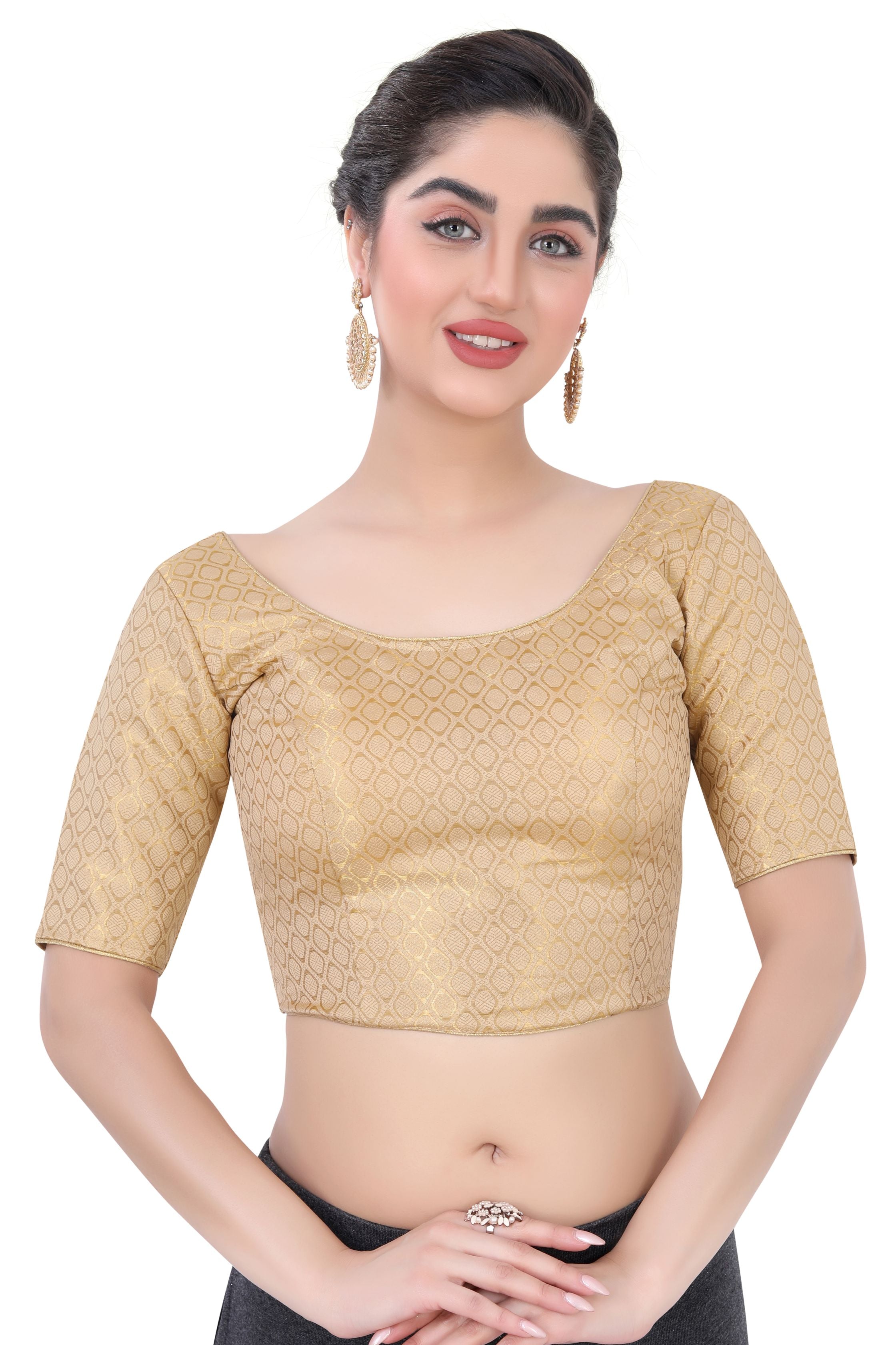 Women's Beige Brocade Blouse - Premium Saree Blouse from Dulhan Exclusives - Just $39! Shop now at Dulhan Exclusives