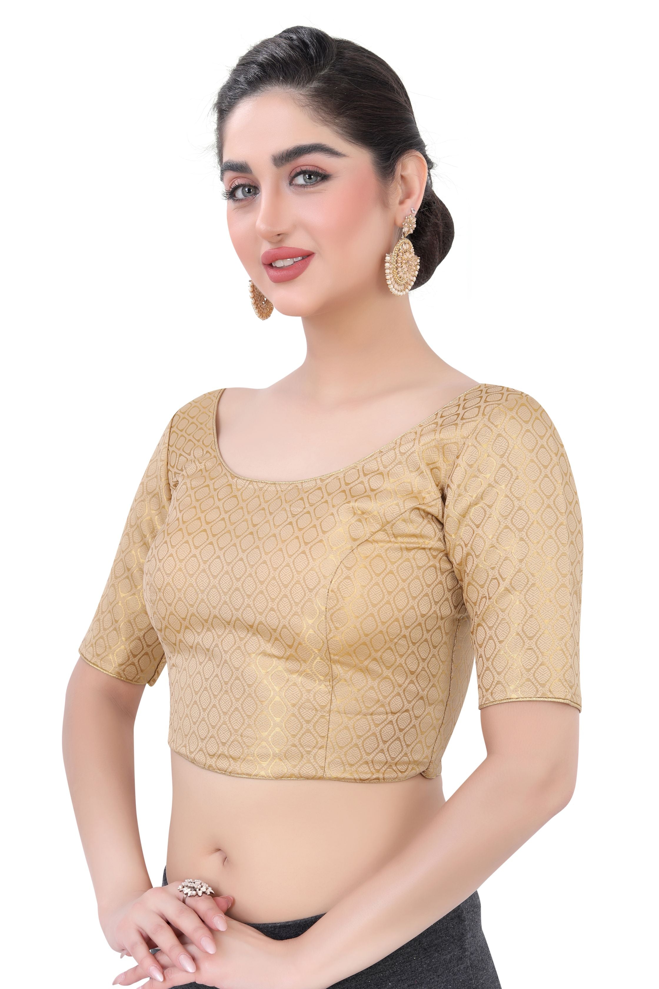Women's Beige Brocade Blouse - Premium Saree Blouse from Dulhan Exclusives - Just $39! Shop now at Dulhan Exclusives