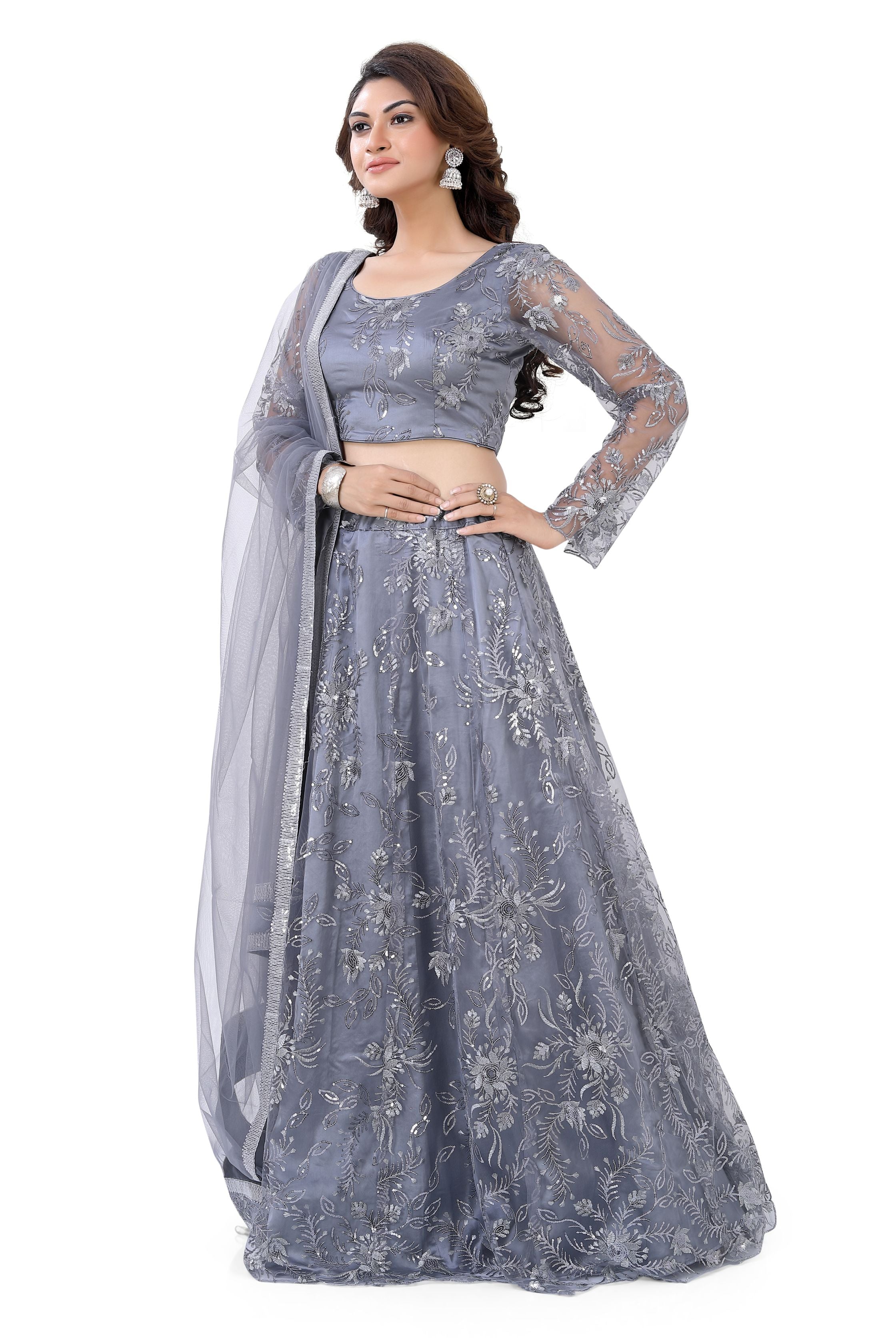 Grey Net Lehenga Choli