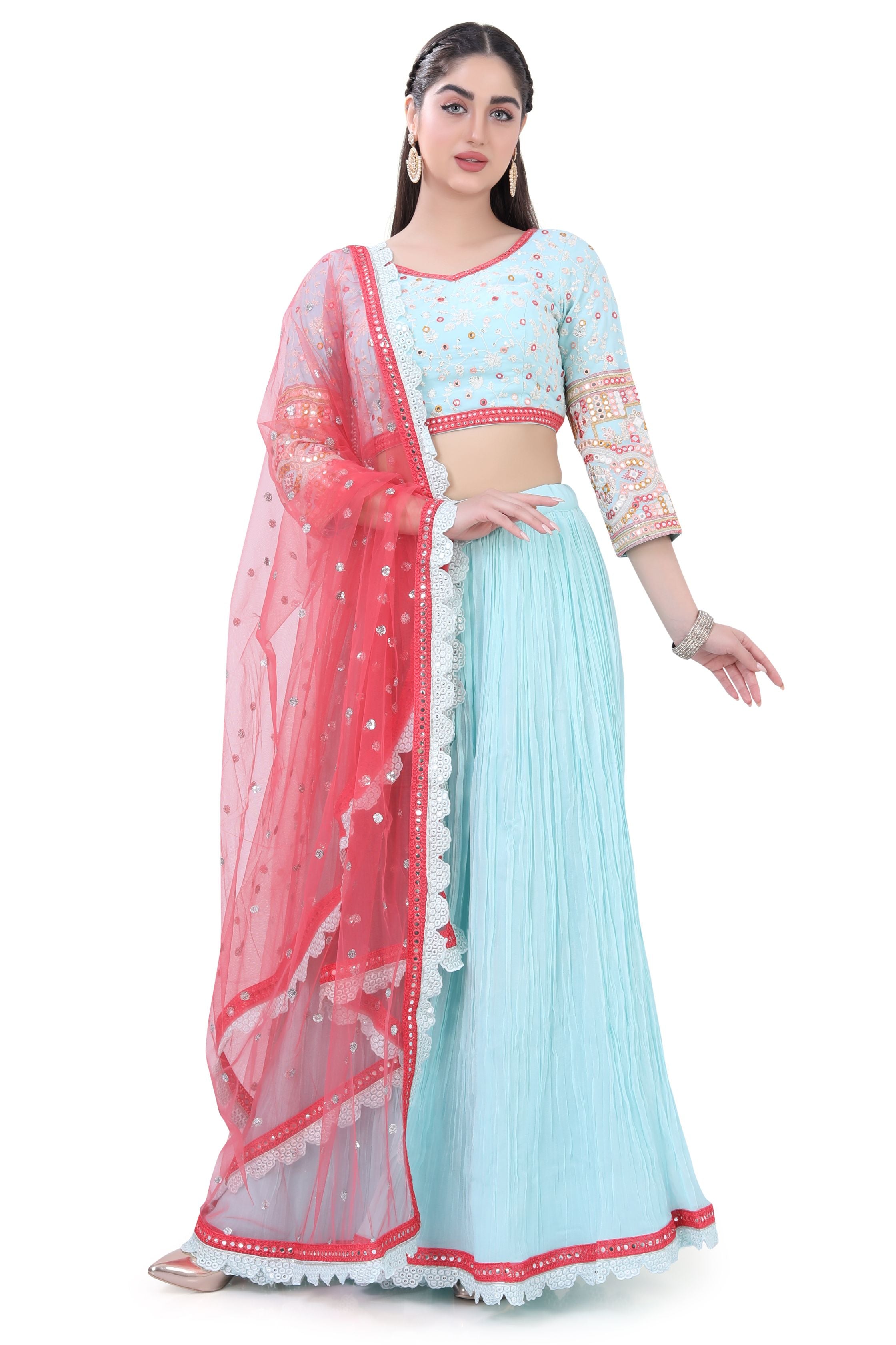 Sky Blue Embroidered Lehenga Choli