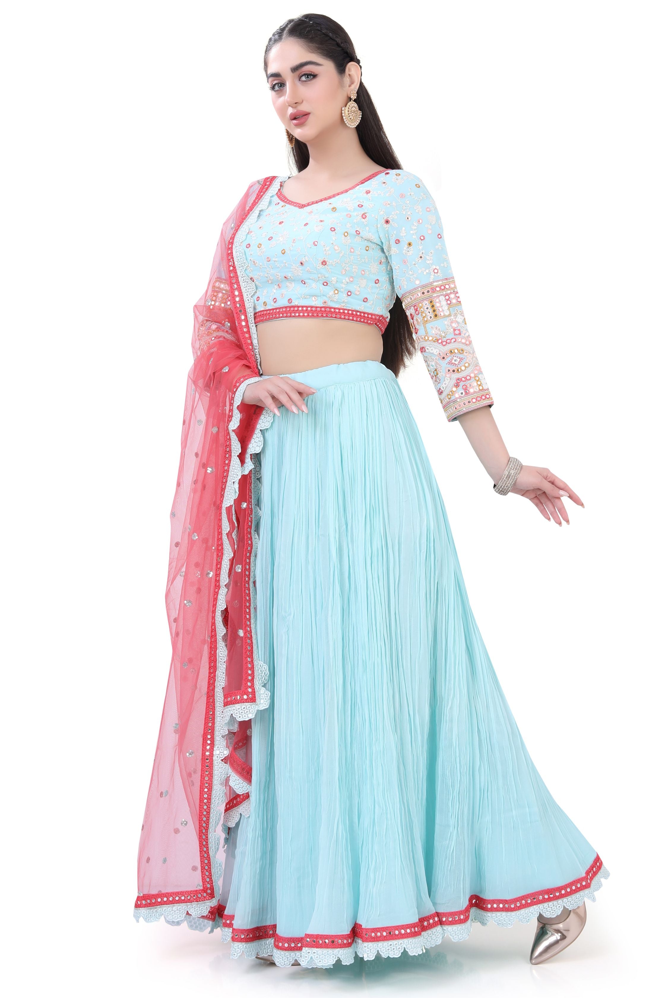 Sky Blue Embroidered Lehenga Choli