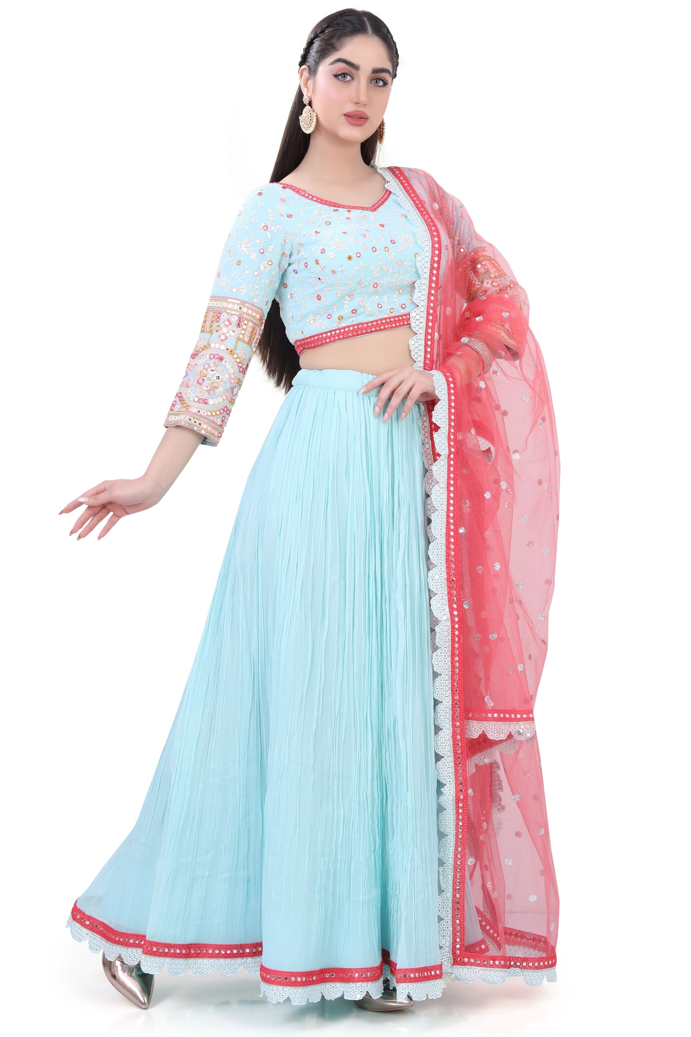 Sky Blue Embroidered Lehenga Choli