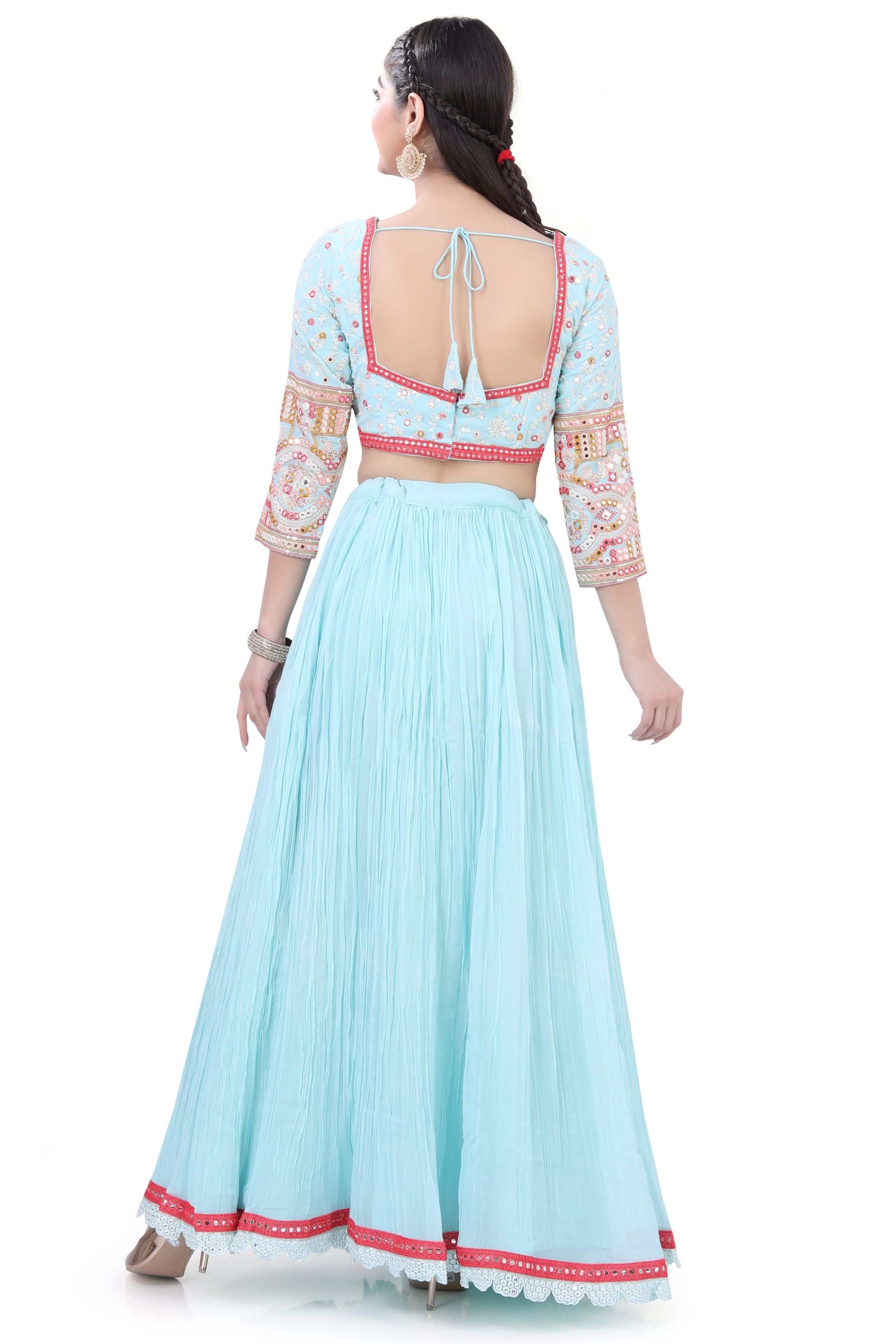 Sky Blue Embroidered Lehenga Choli