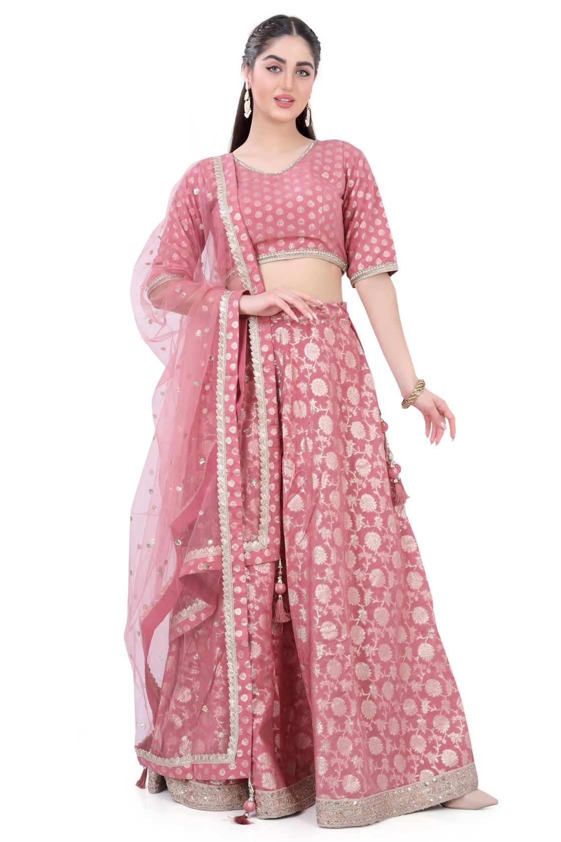 Pink Brocade Lehenga Choli