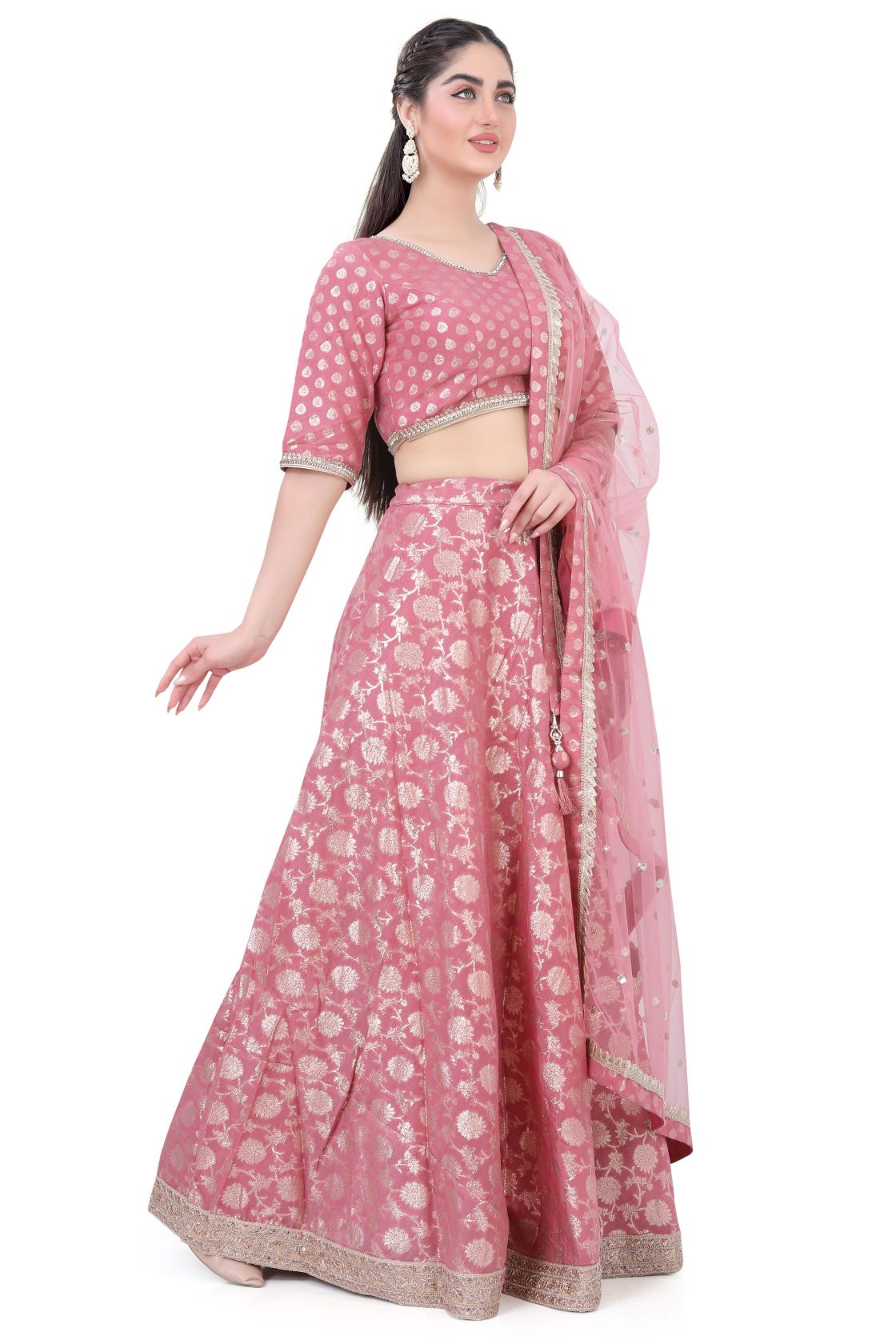 Pink Brocade Lehenga Choli