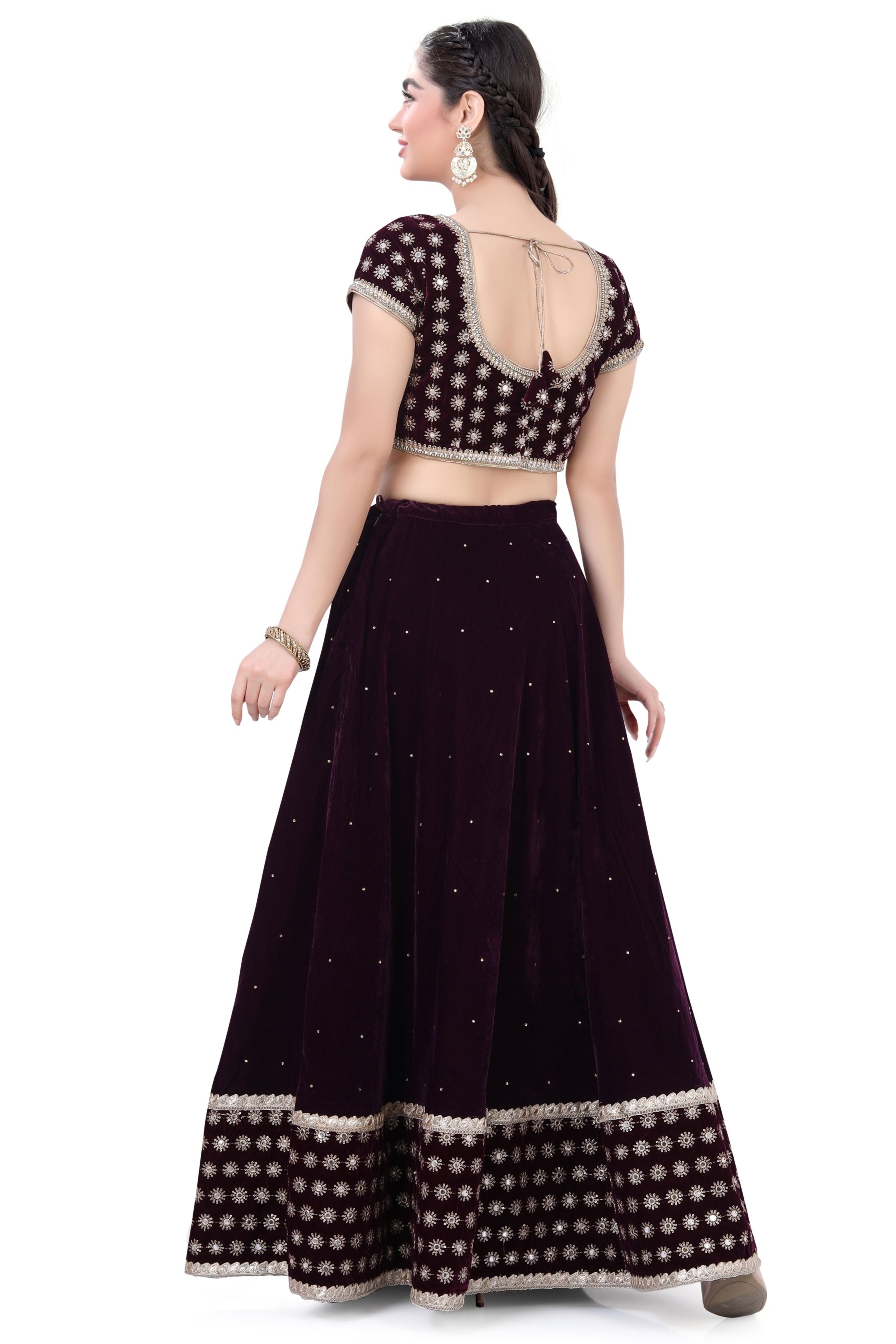 Velvet Lehenga Choli-Wine Color