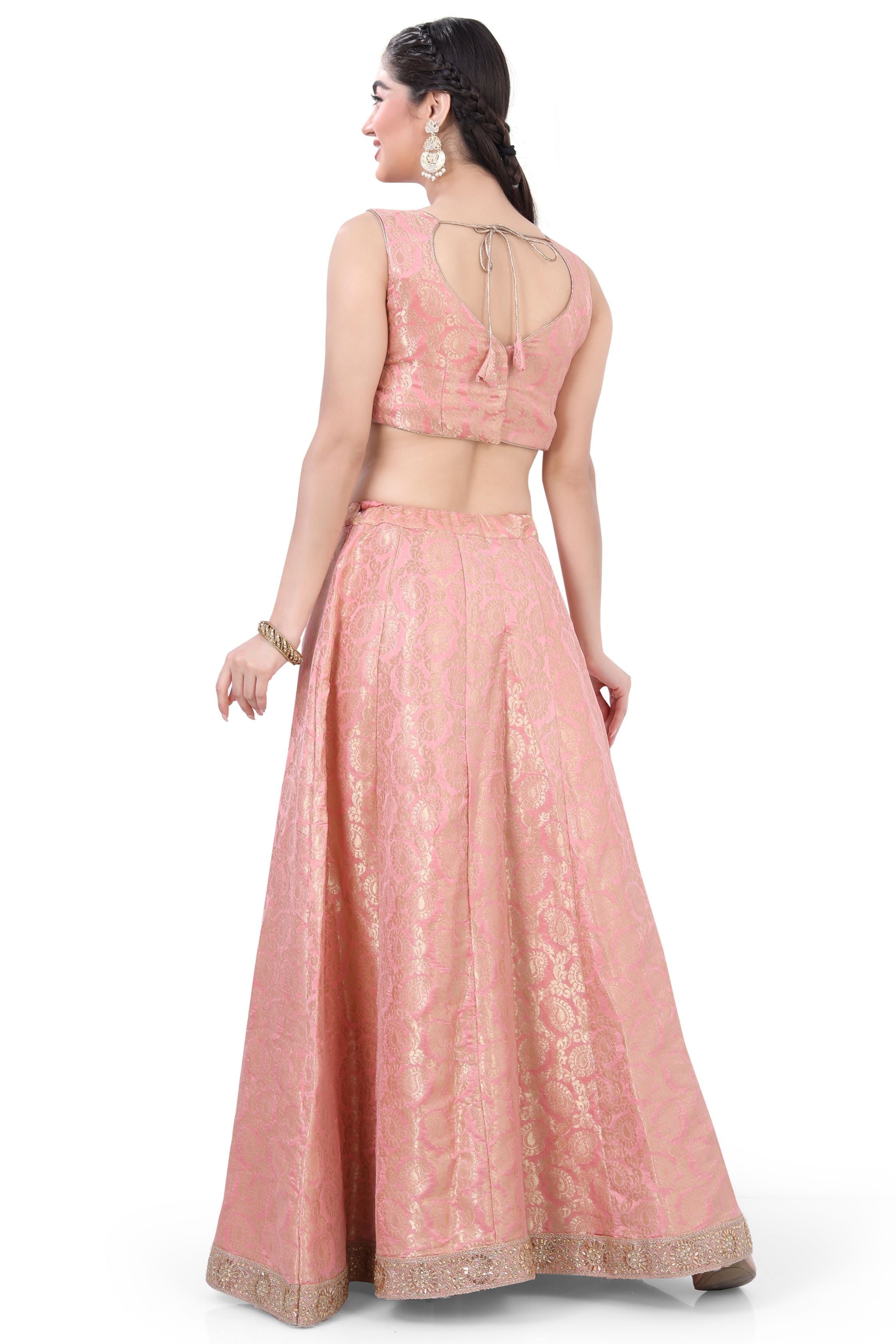 Peach Brocade Lehenga Choli-2