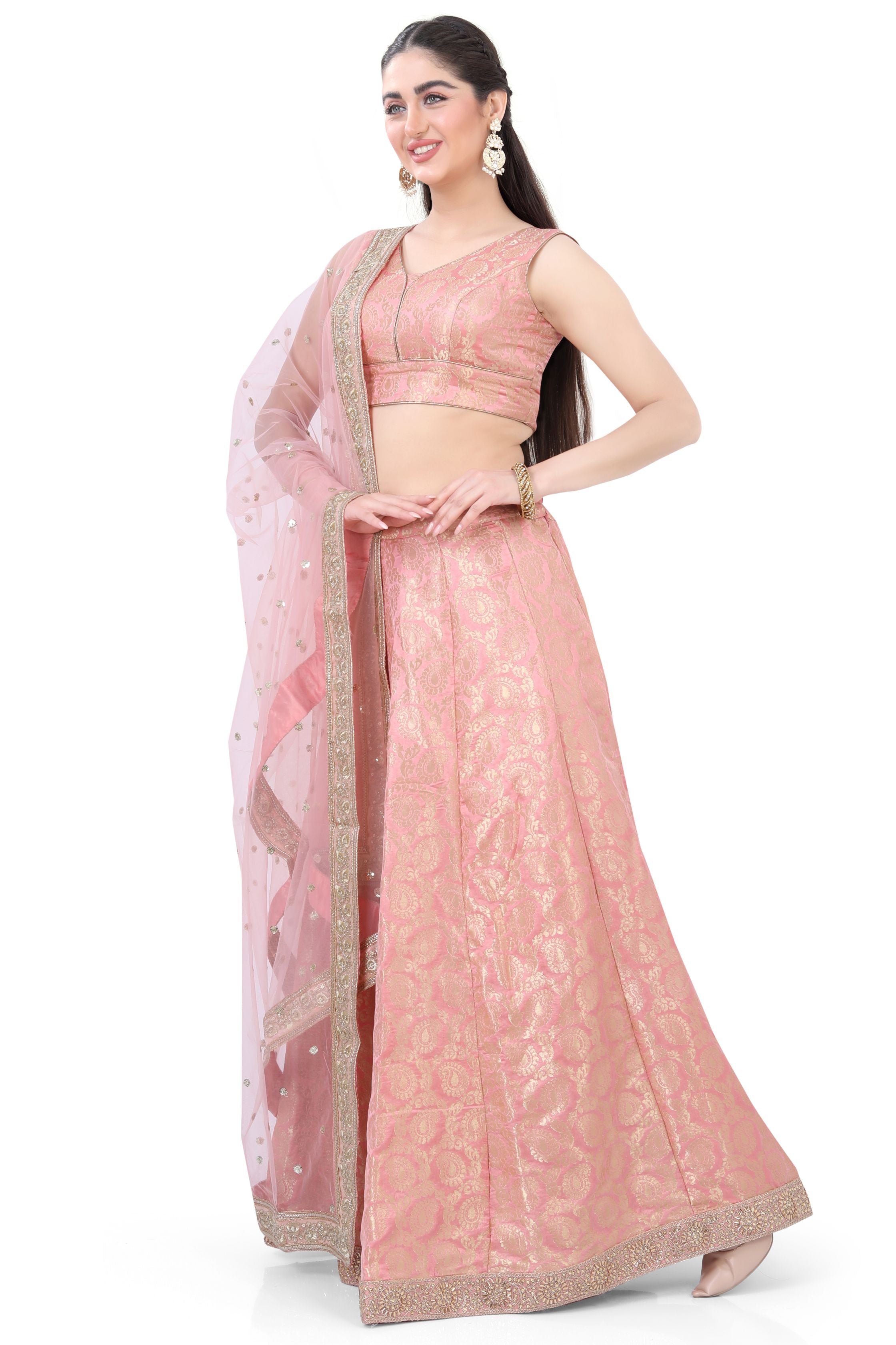 Peach Brocade Lehenga Choli-2