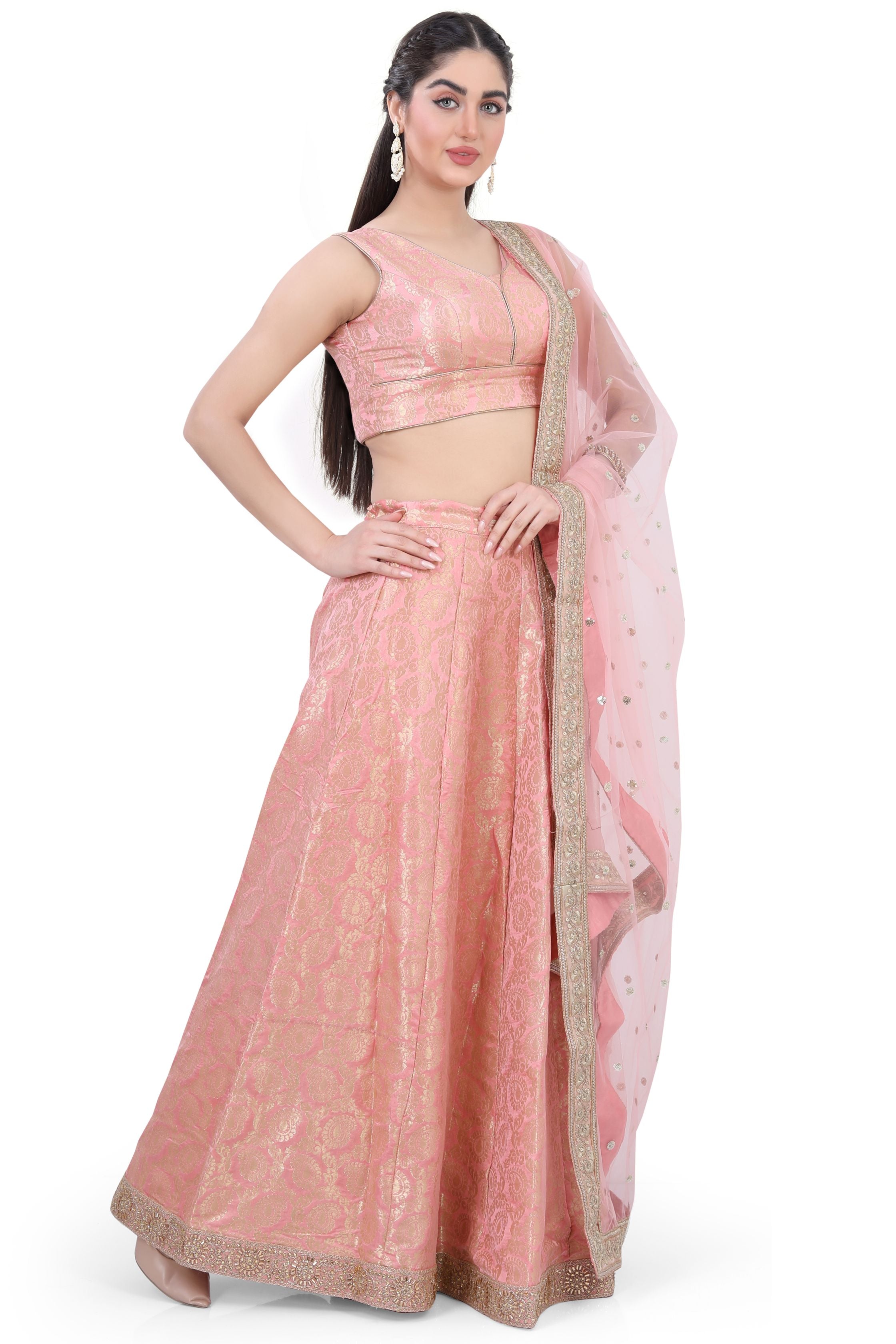 Peach Brocade Lehenga Choli-2