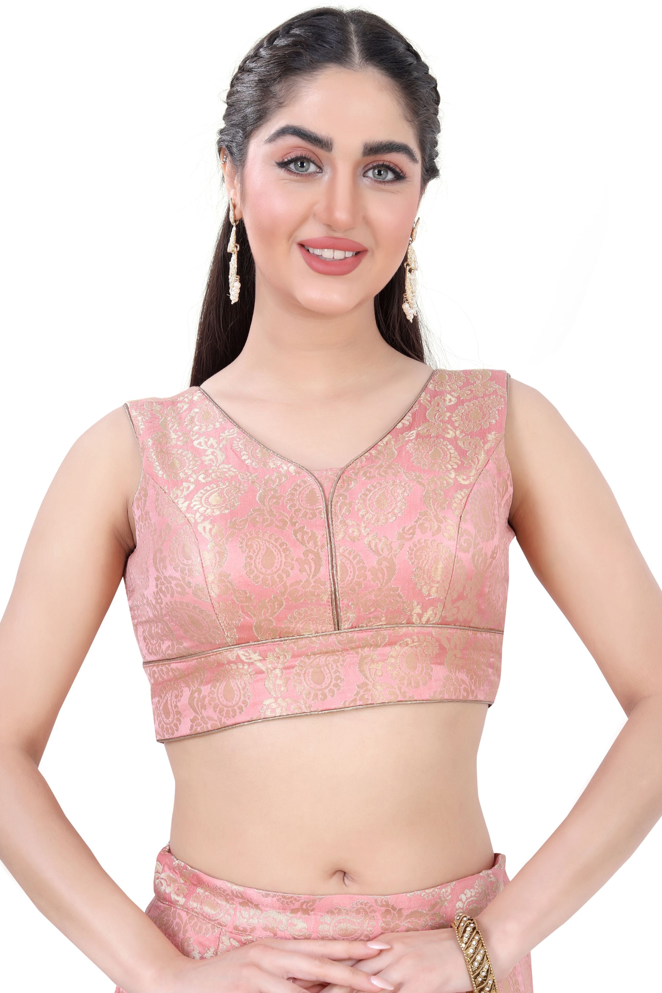 Peach Brocade Lehenga Choli-2