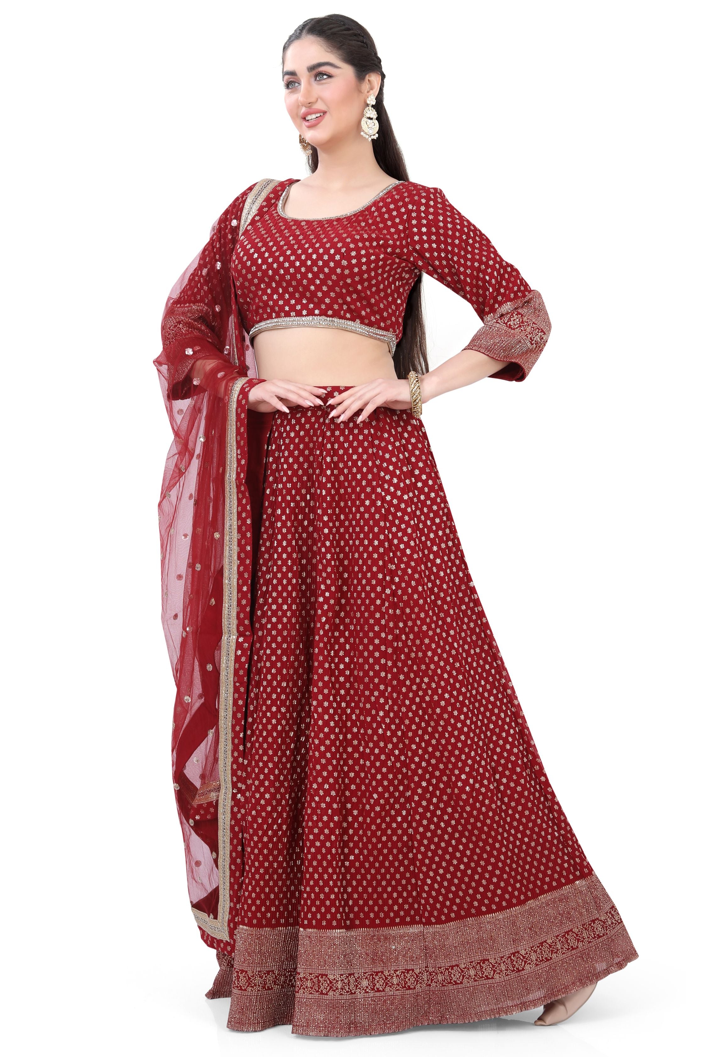 Maroon Georgette Foil Lehenga Choli