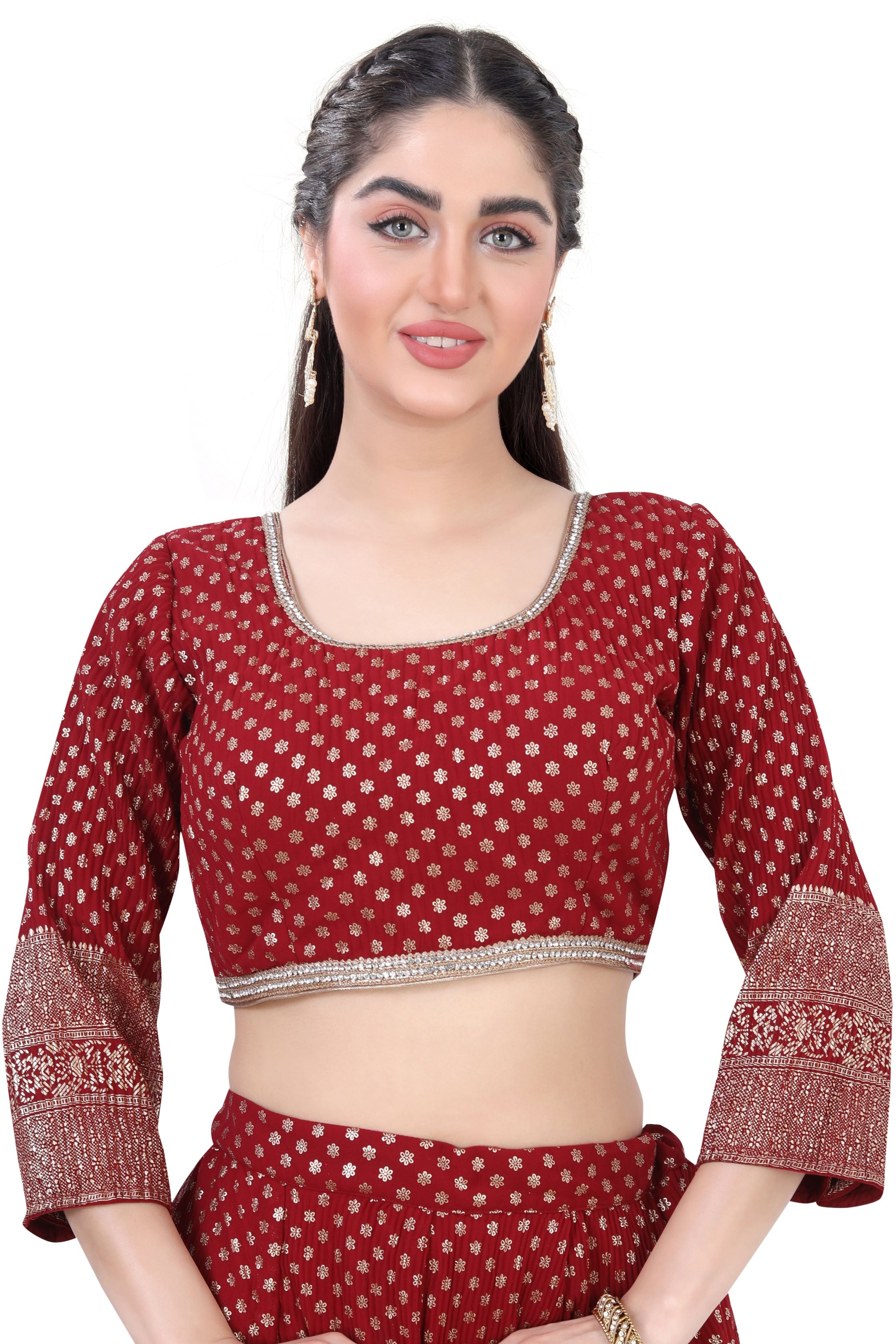 Maroon Georgette Foil Lehenga Choli