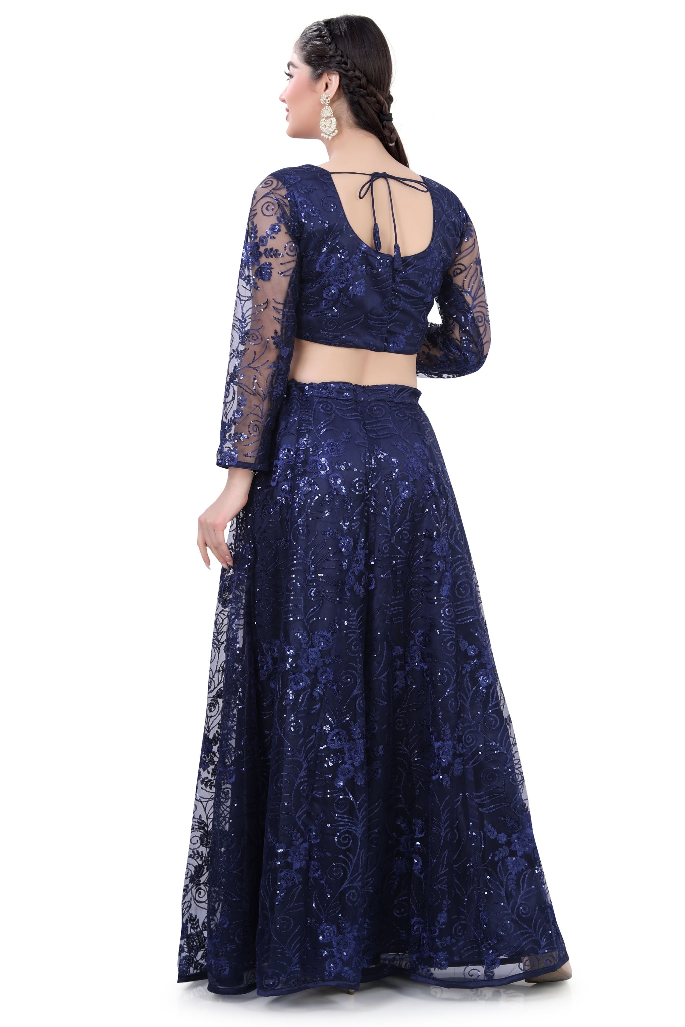 Net Lehenga Choli-Blue