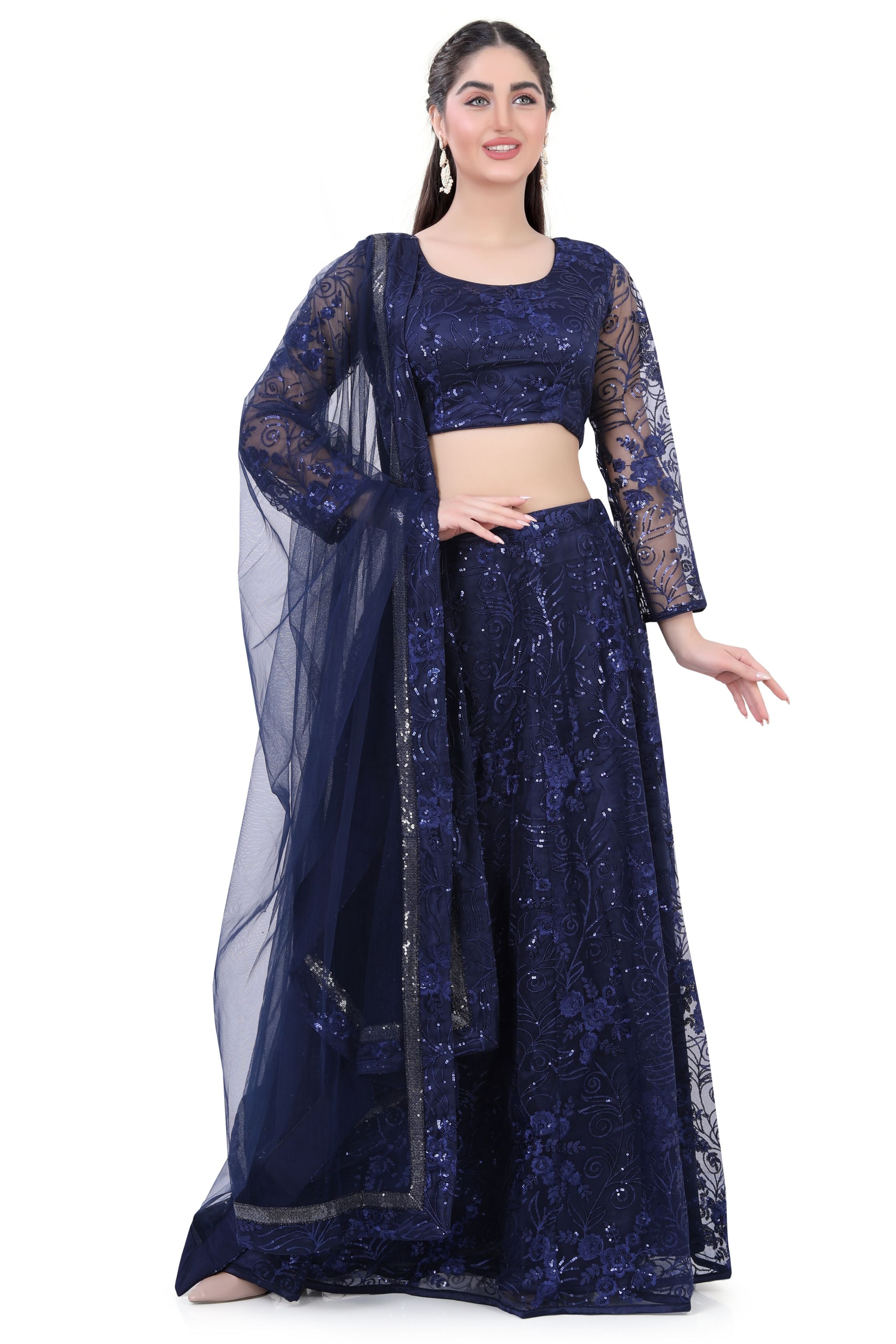 Net Lehenga Choli-Blue