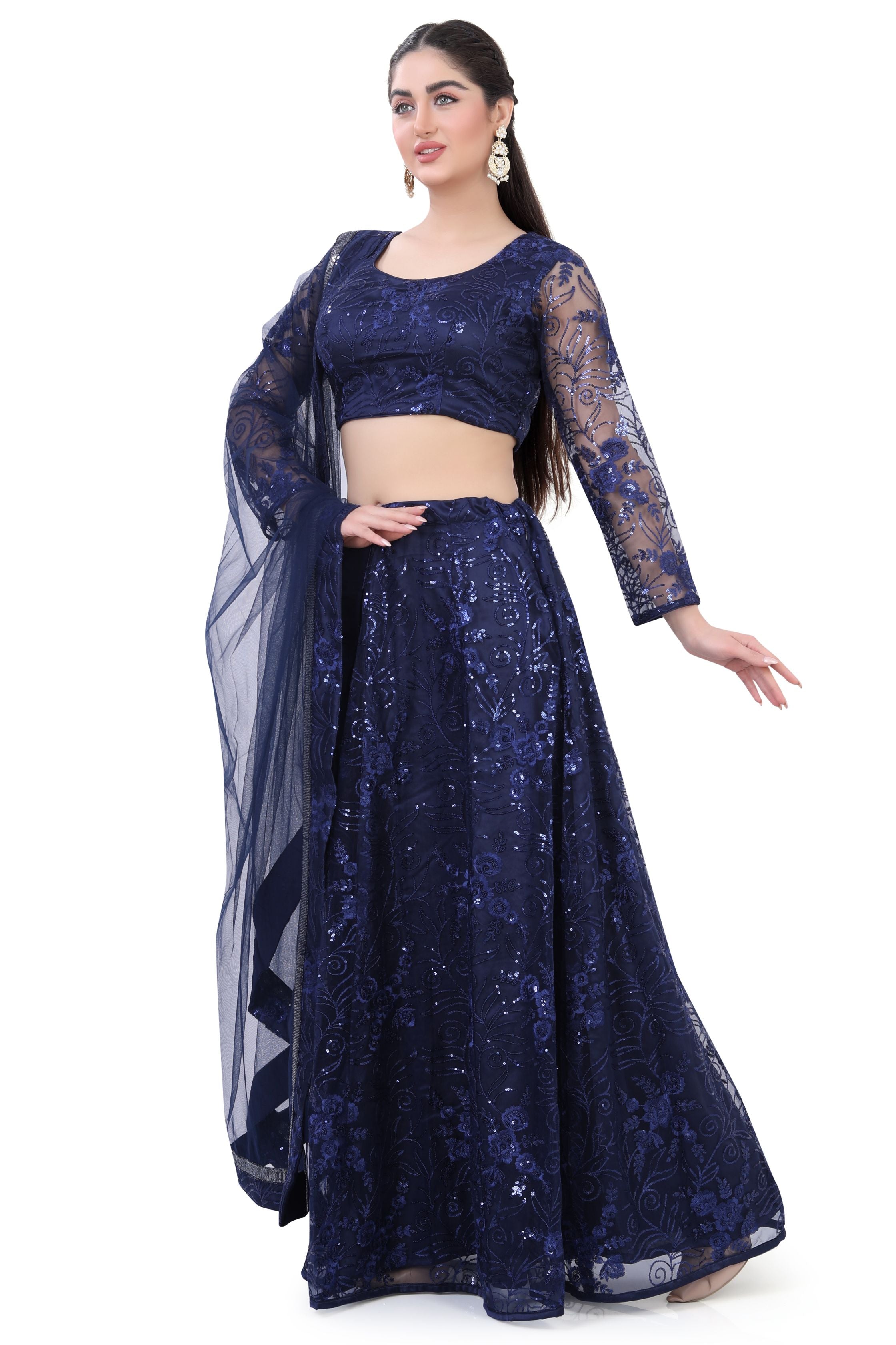 Net Lehenga Choli-Blue