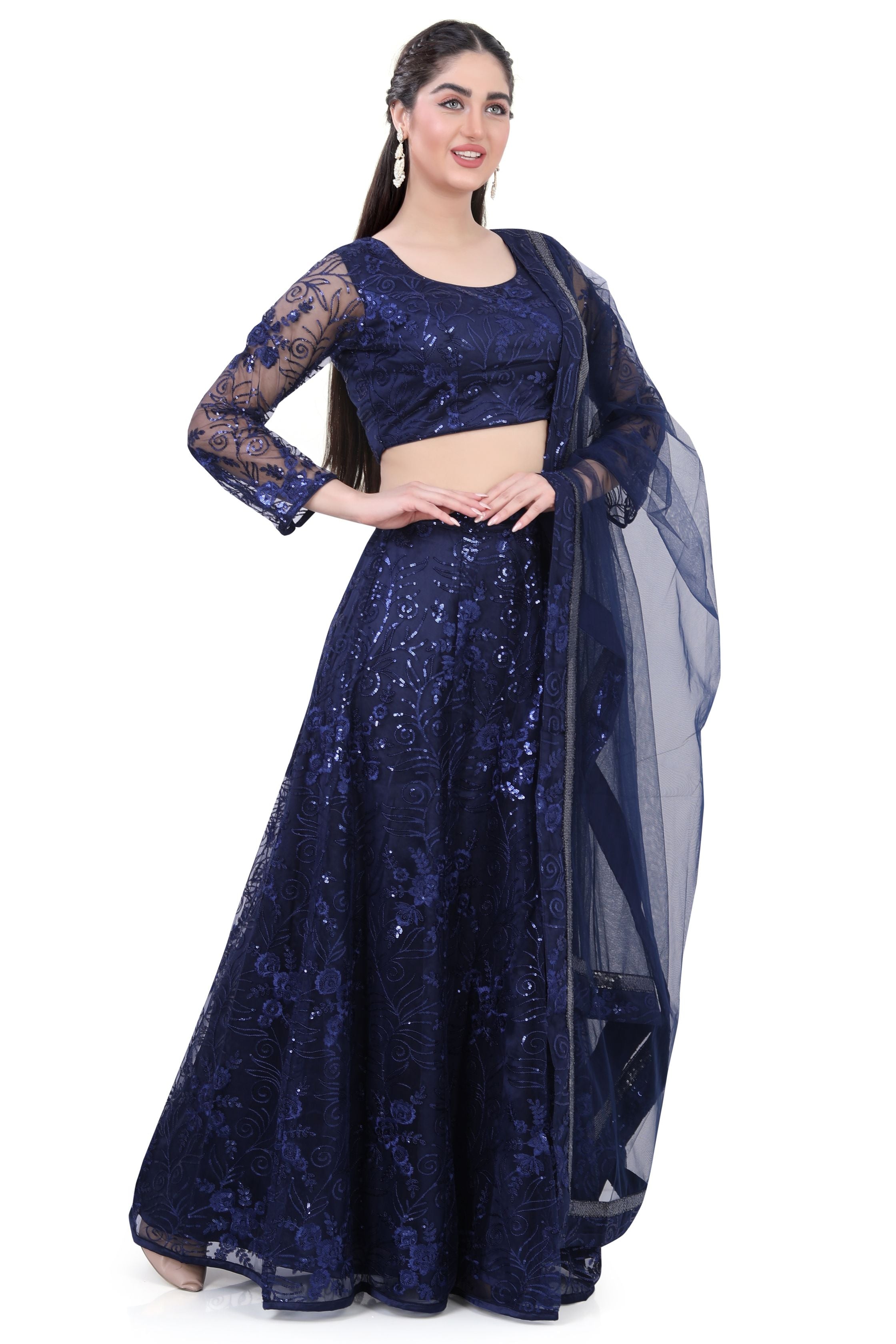 Net Lehenga Choli-Blue