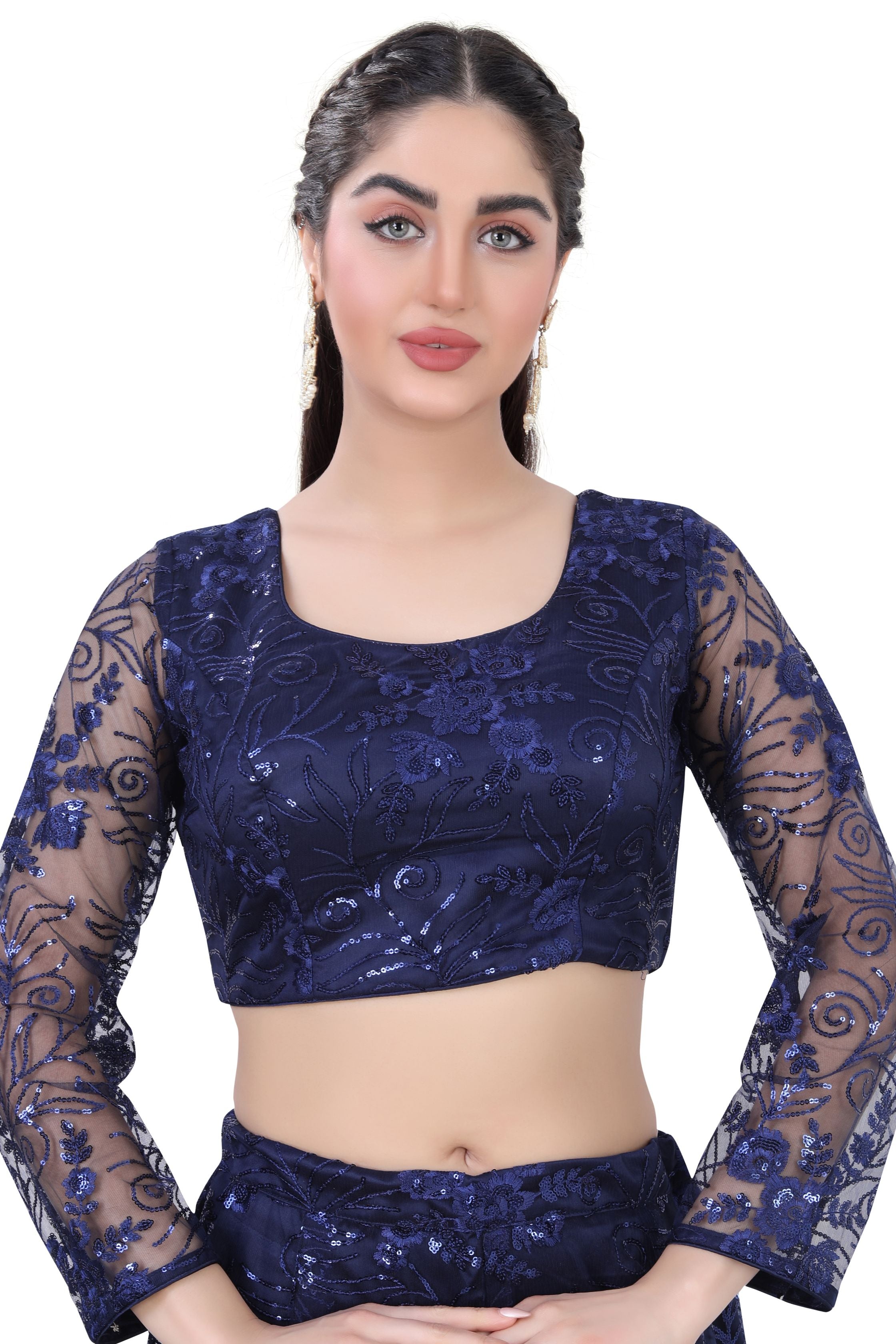 Net Lehenga Choli-Blue