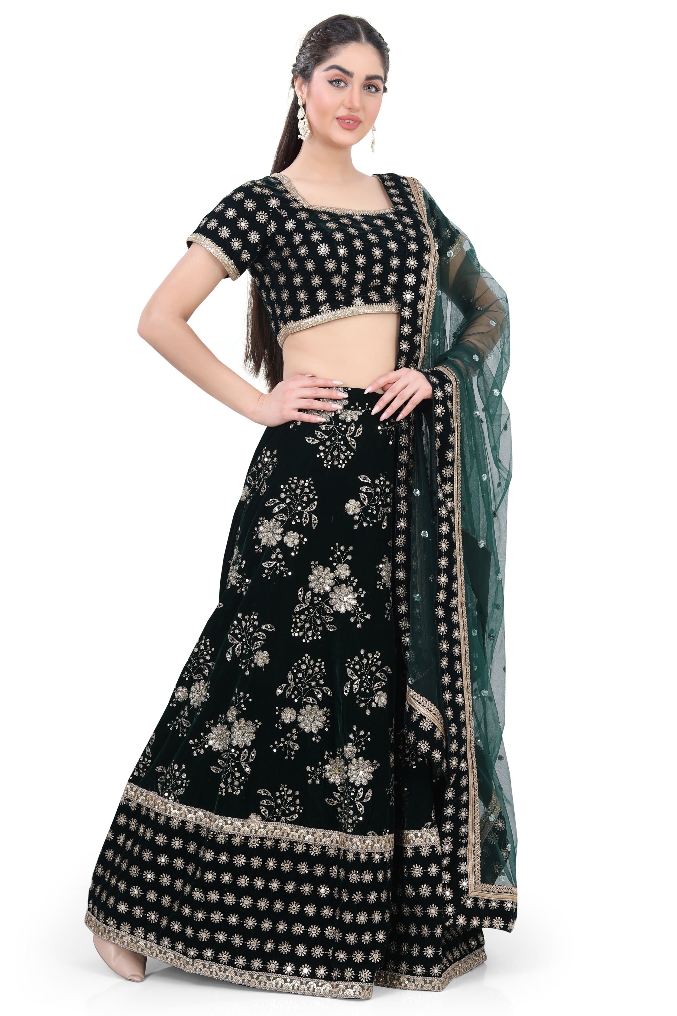 Green Velvet Lehenga Choli-4