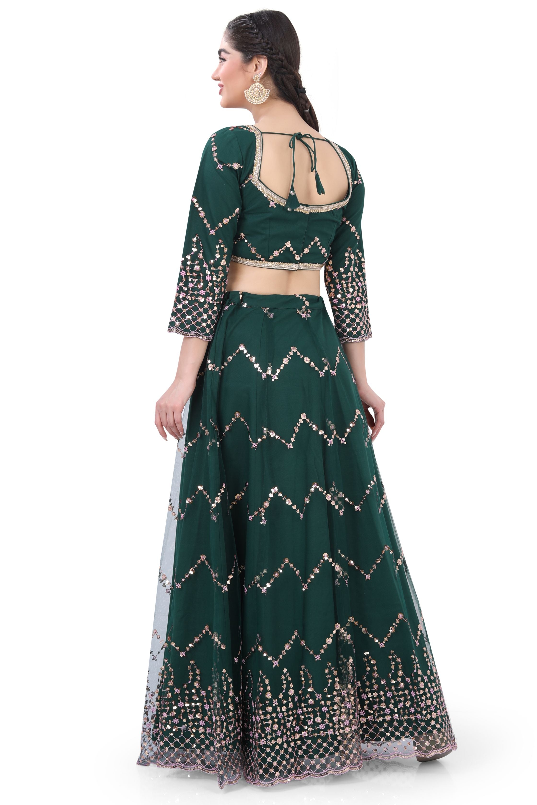 Bottle Green Net Lehenga Choli