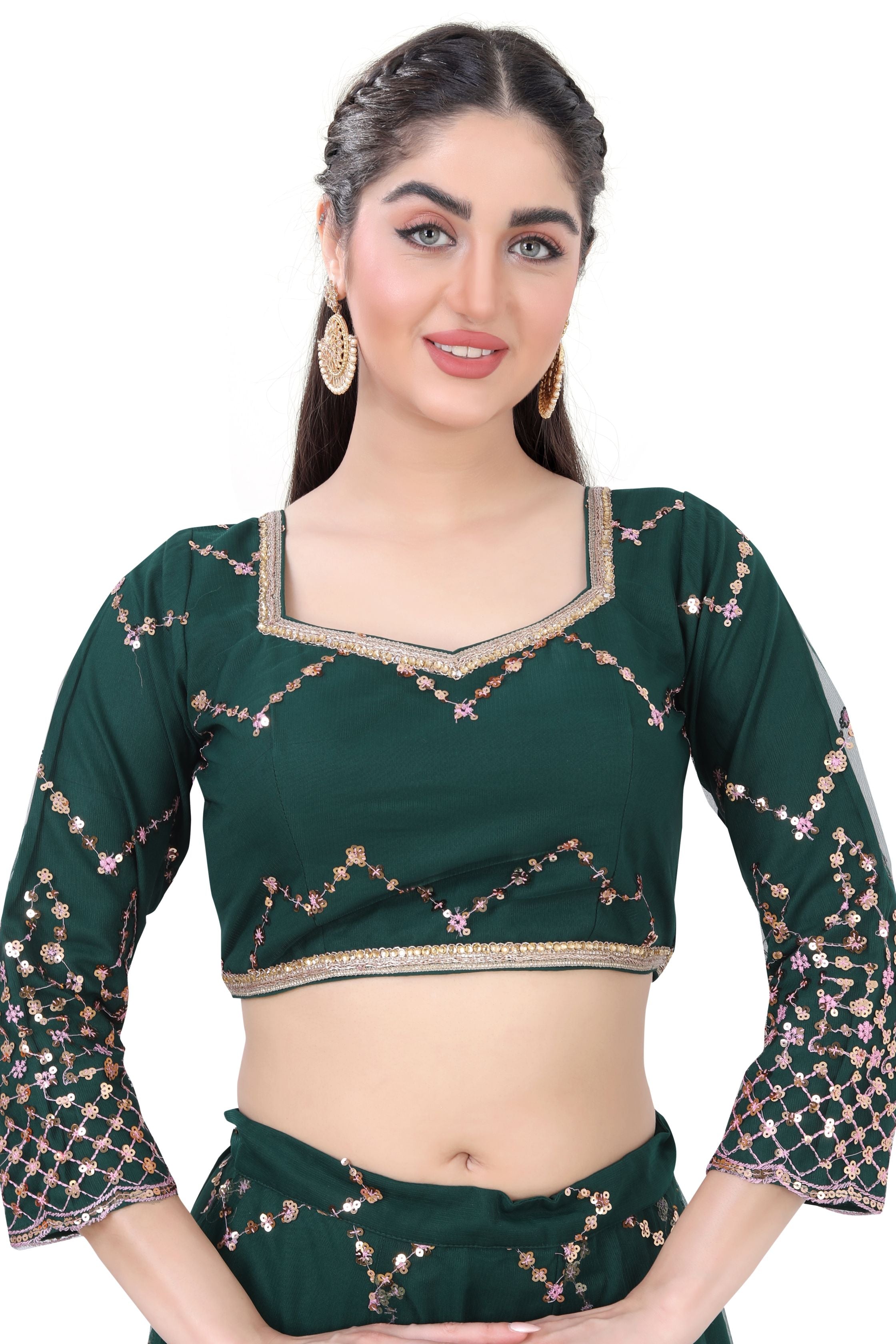 Bottle Green Net Lehenga Choli