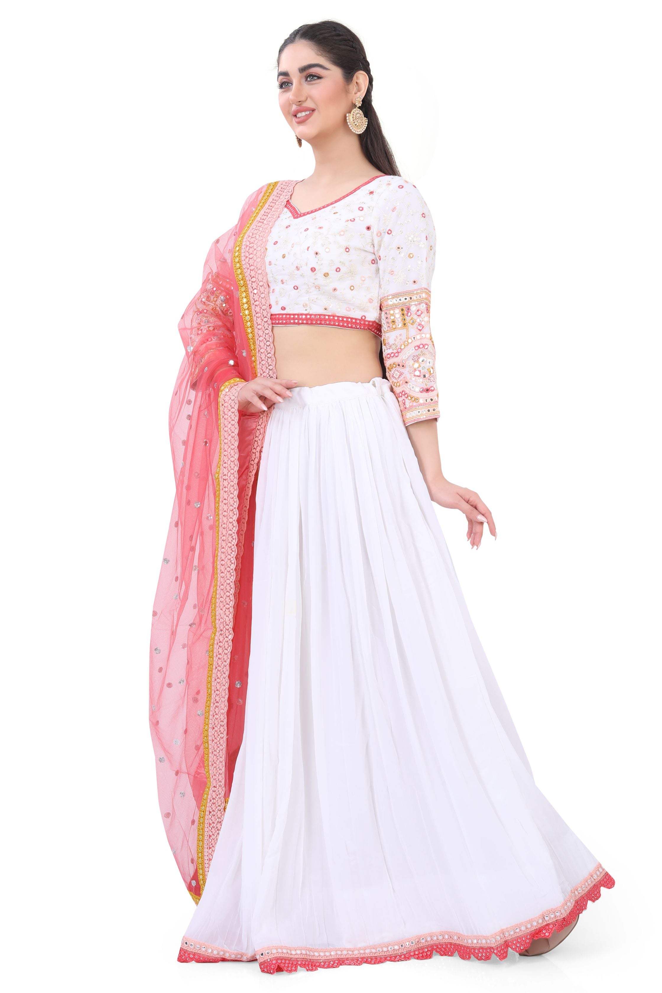 Cream Embroidered Lehenga Choli