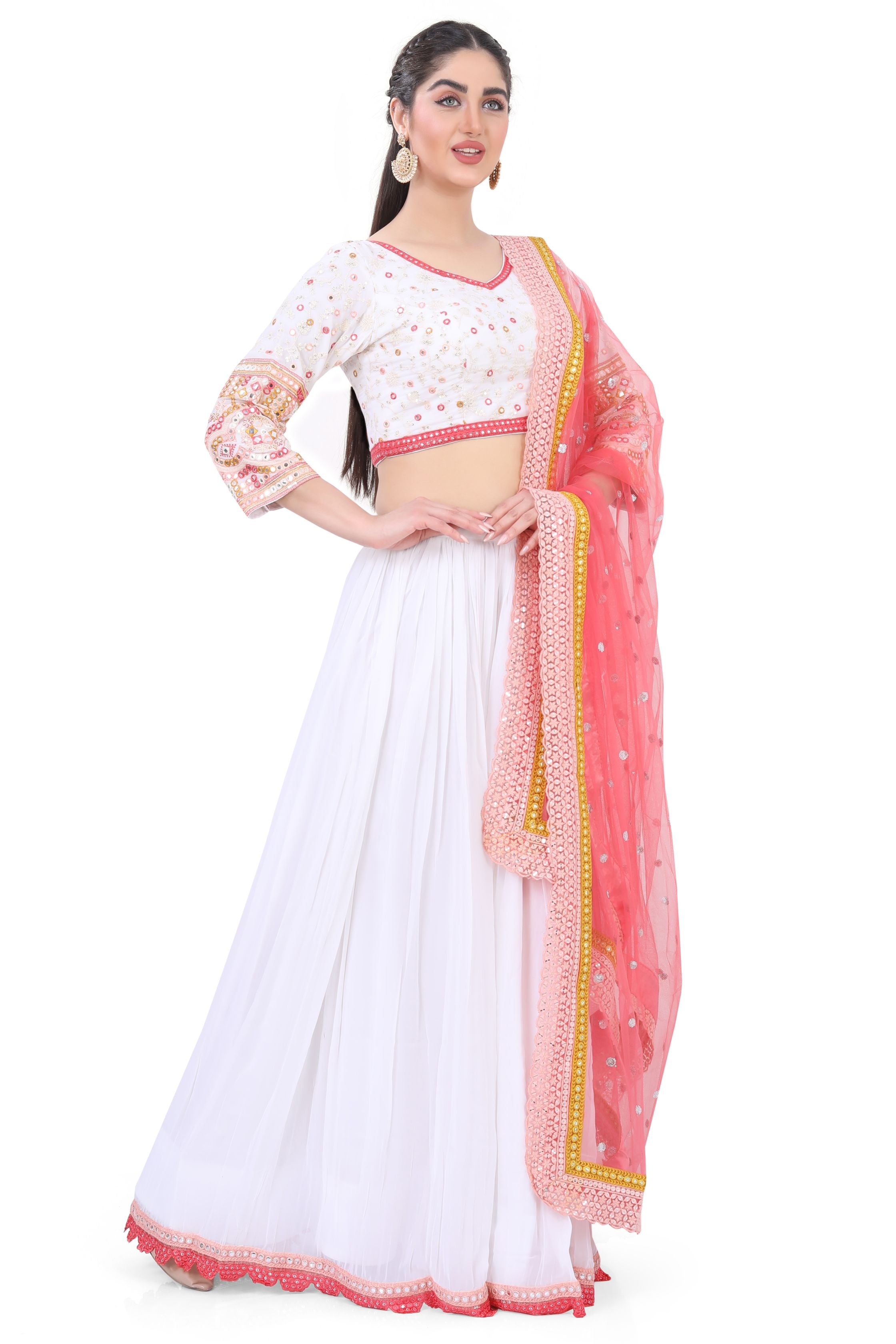 Cream Embroidered Lehenga Choli