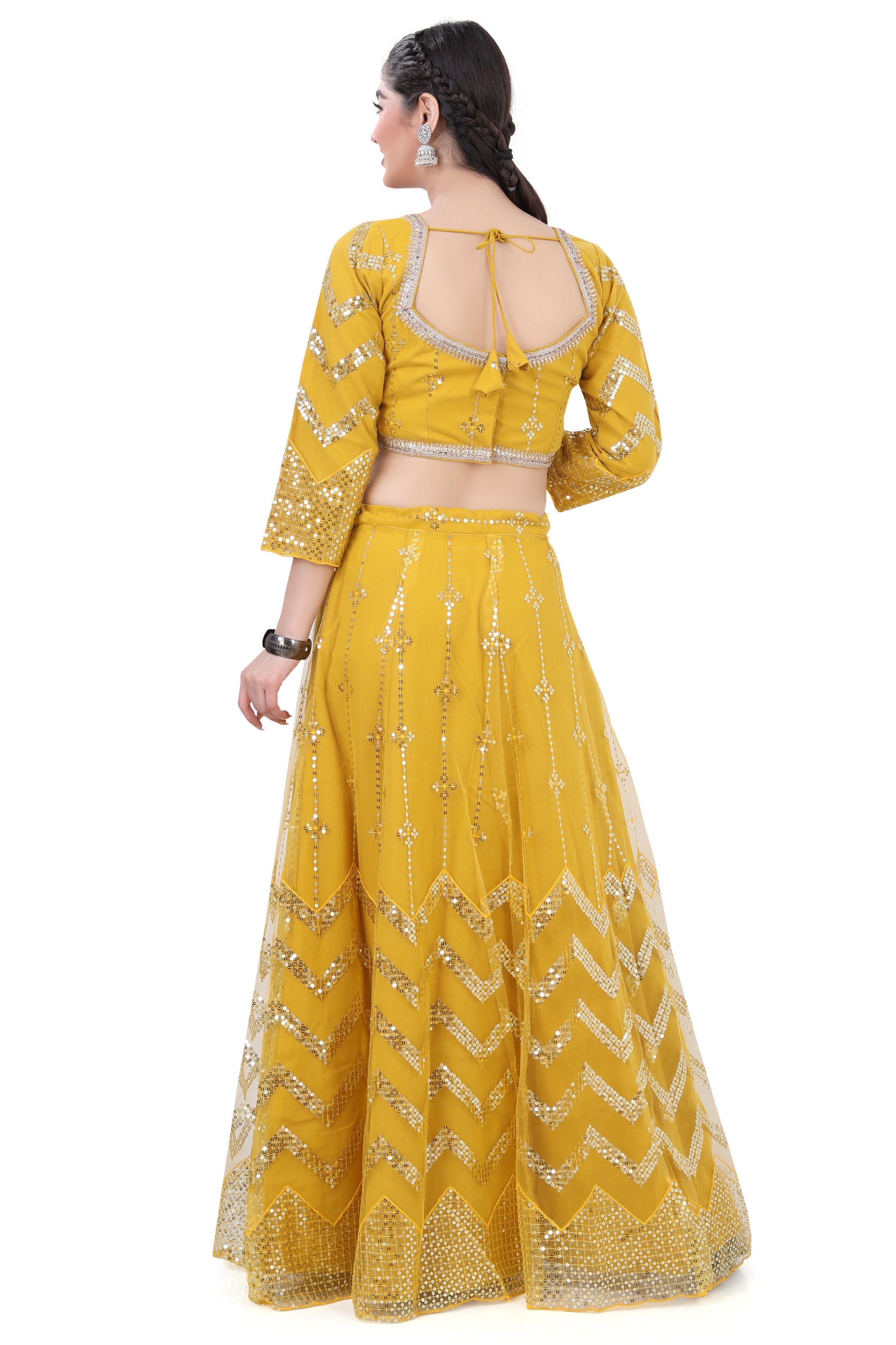 Net Lehenga Choli-Yellow