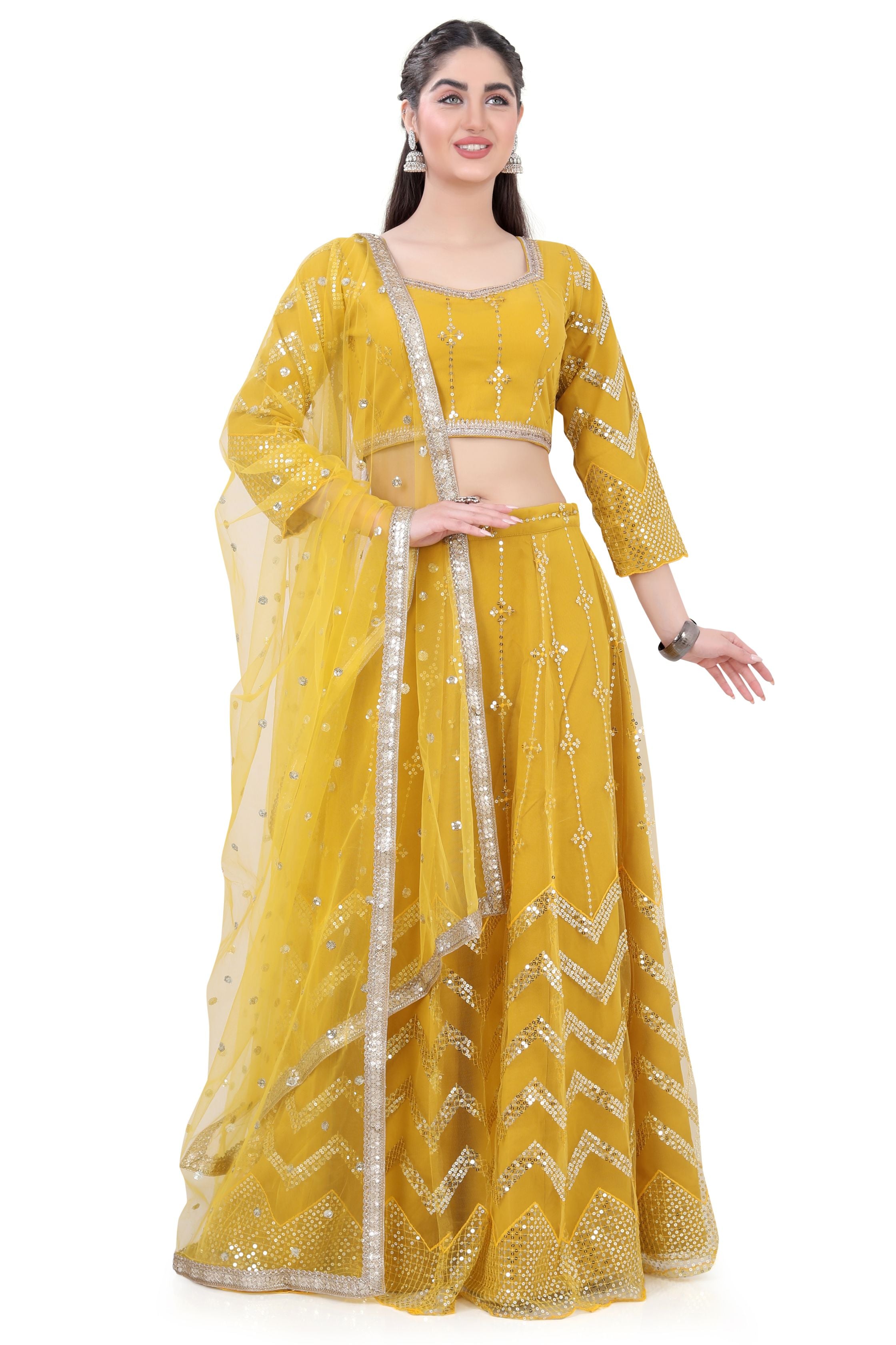 Net Lehenga Choli-Yellow