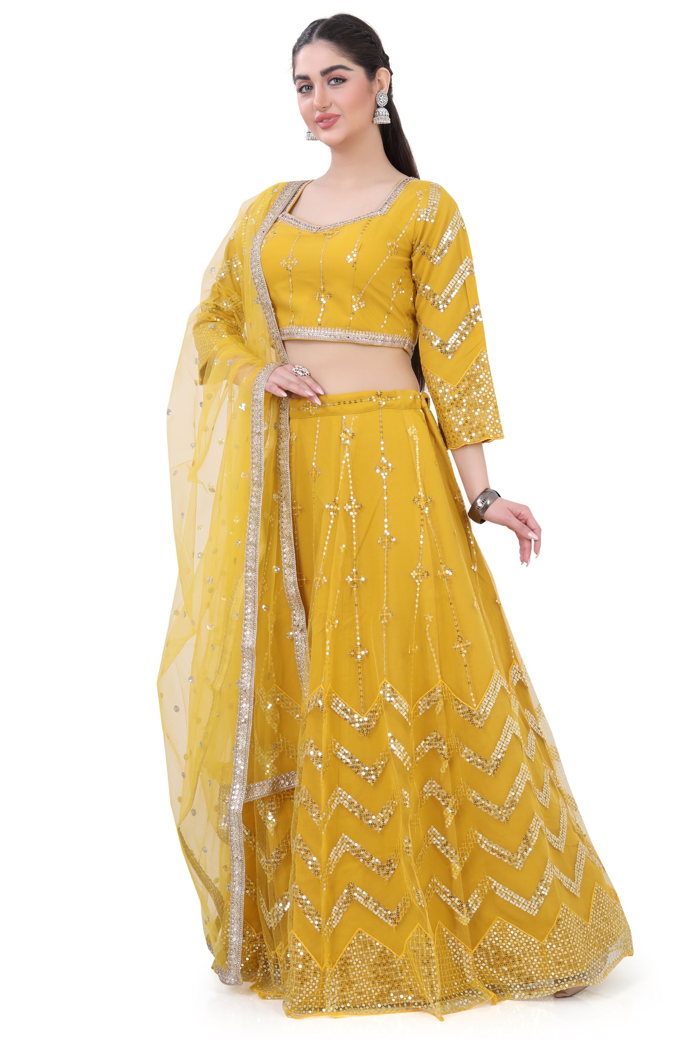 Net Lehenga Choli-Yellow